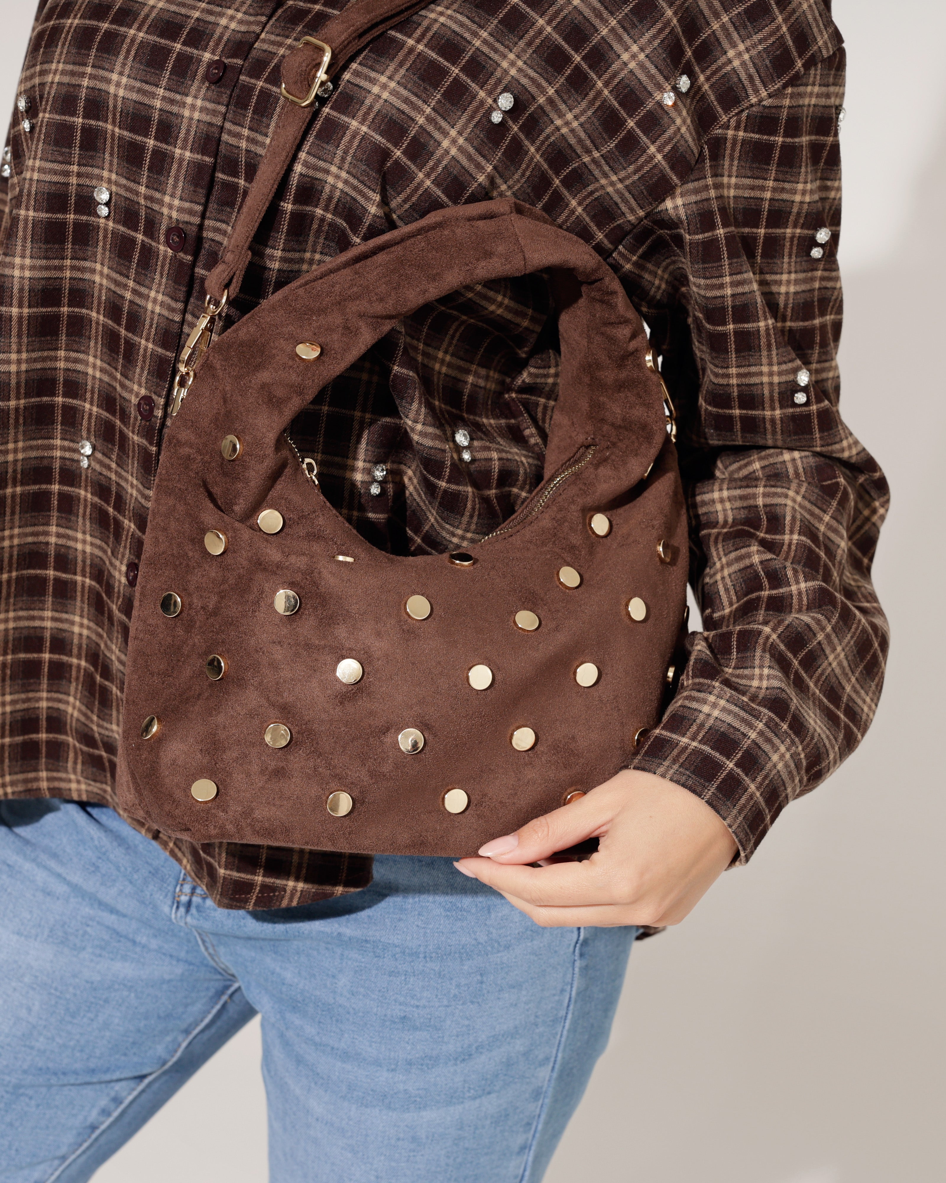 Suede-look Tas Melaniey Bruin