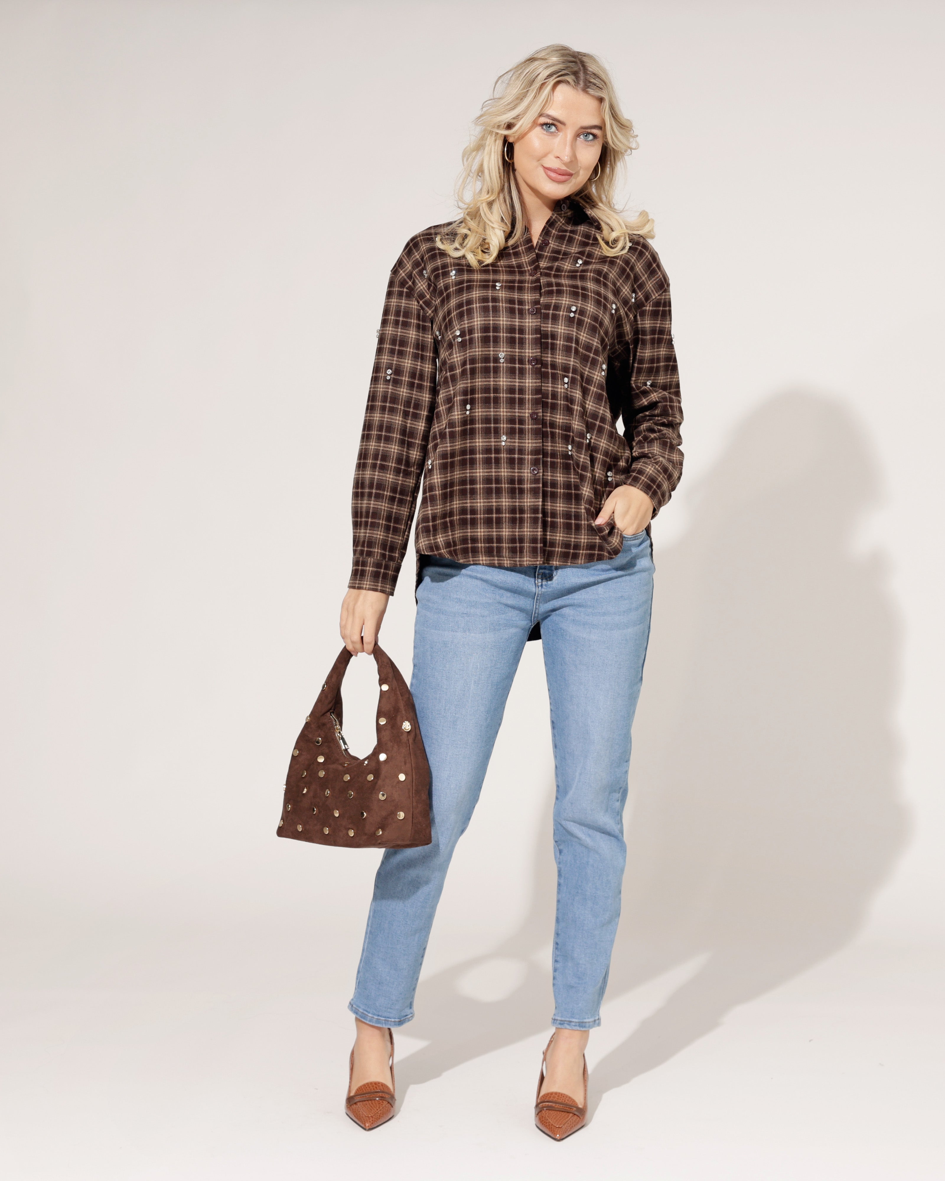 Geruite blouse Marlou Donkerbruin