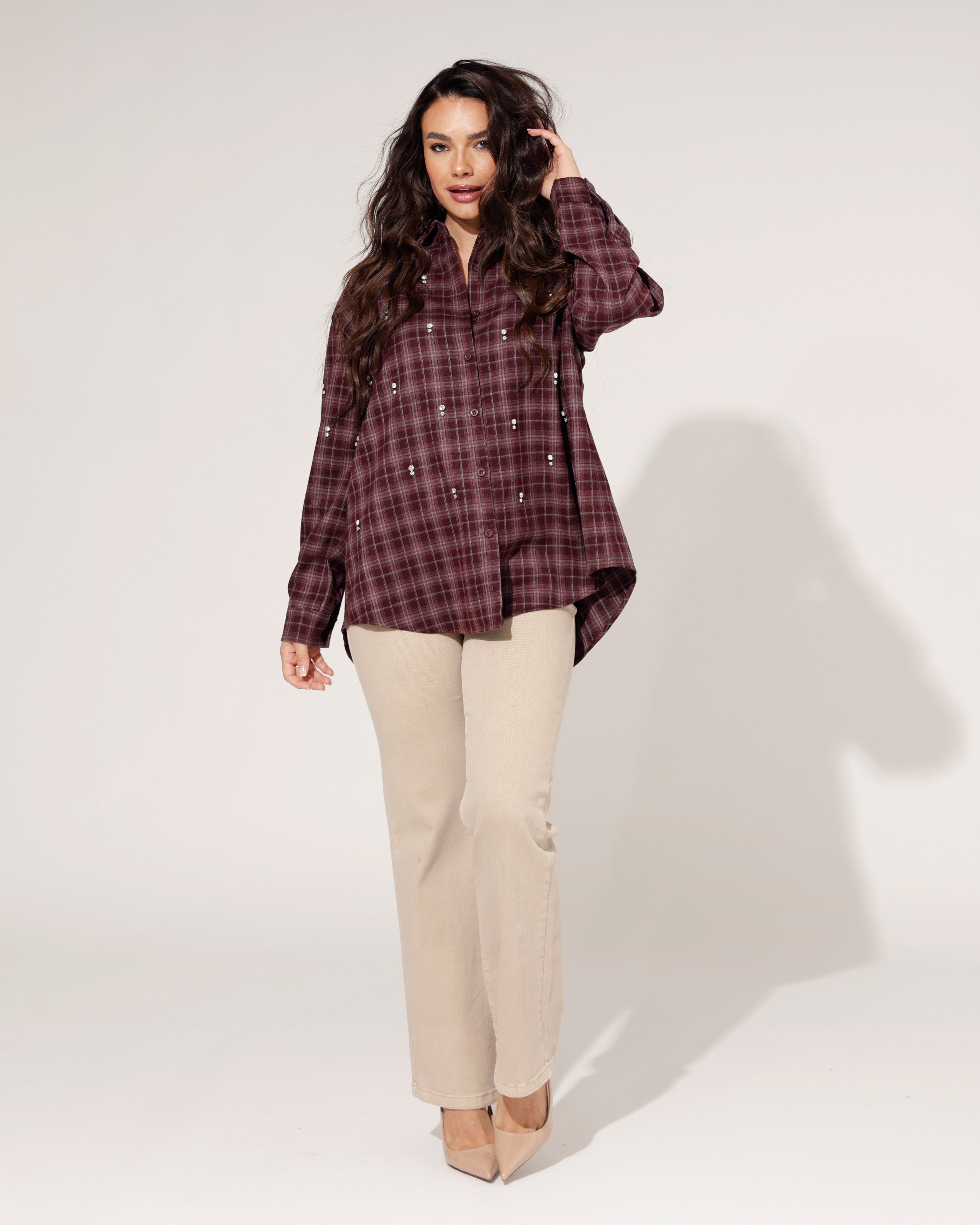 Geruite blouse Marlou Bordeaux