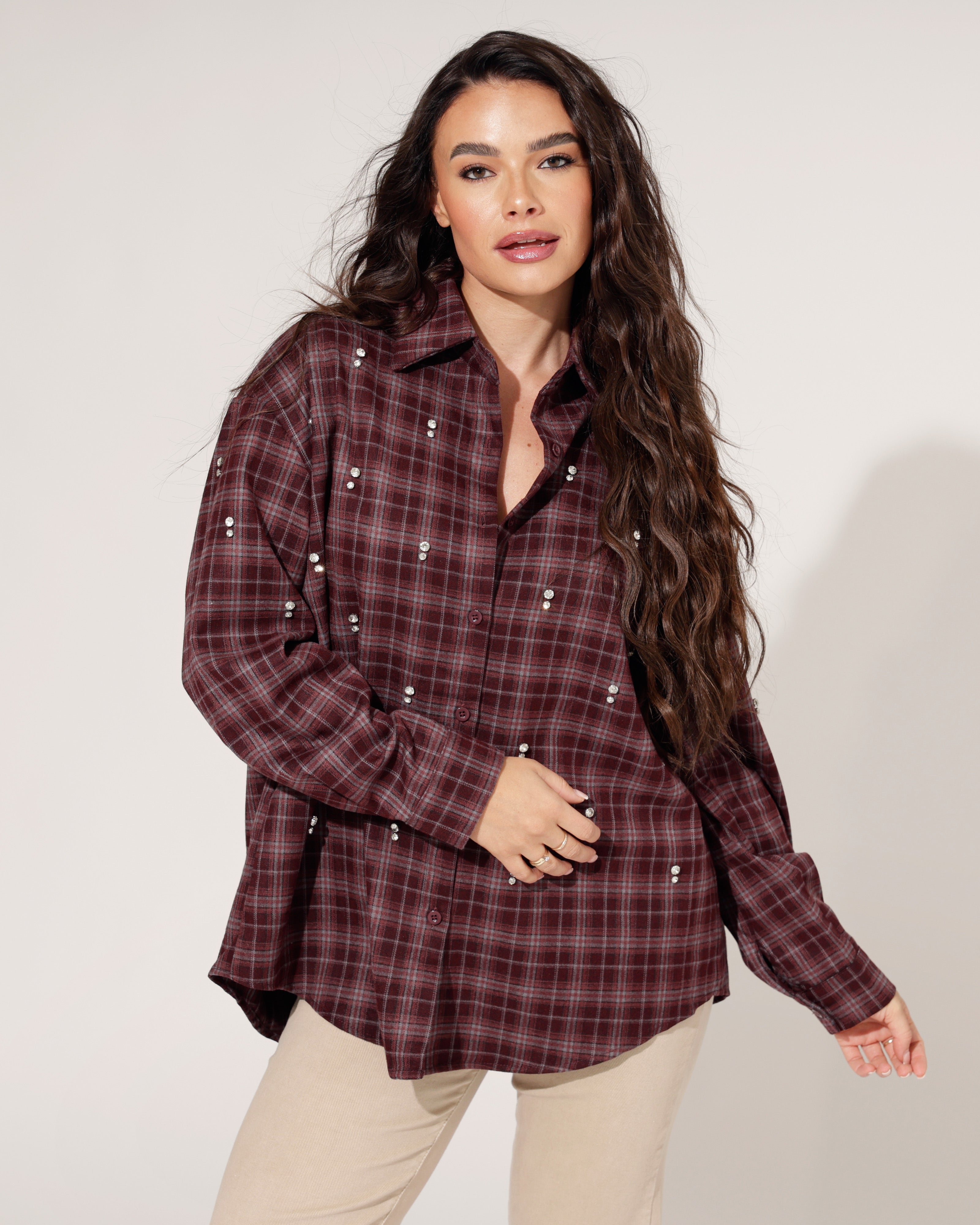 Geruite blouse Marlou Bordeaux