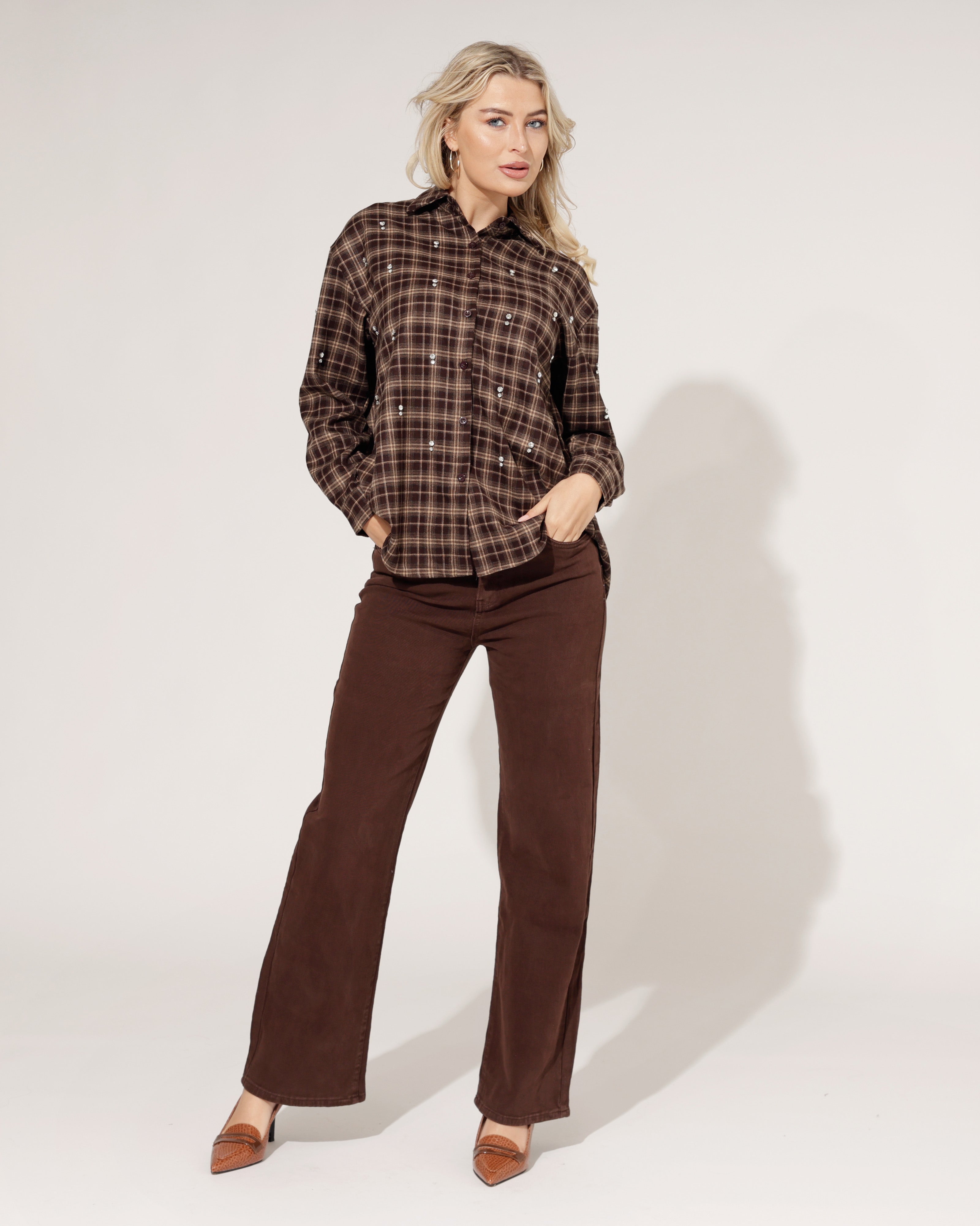 Geruite blouse Marlou Donkerbruin