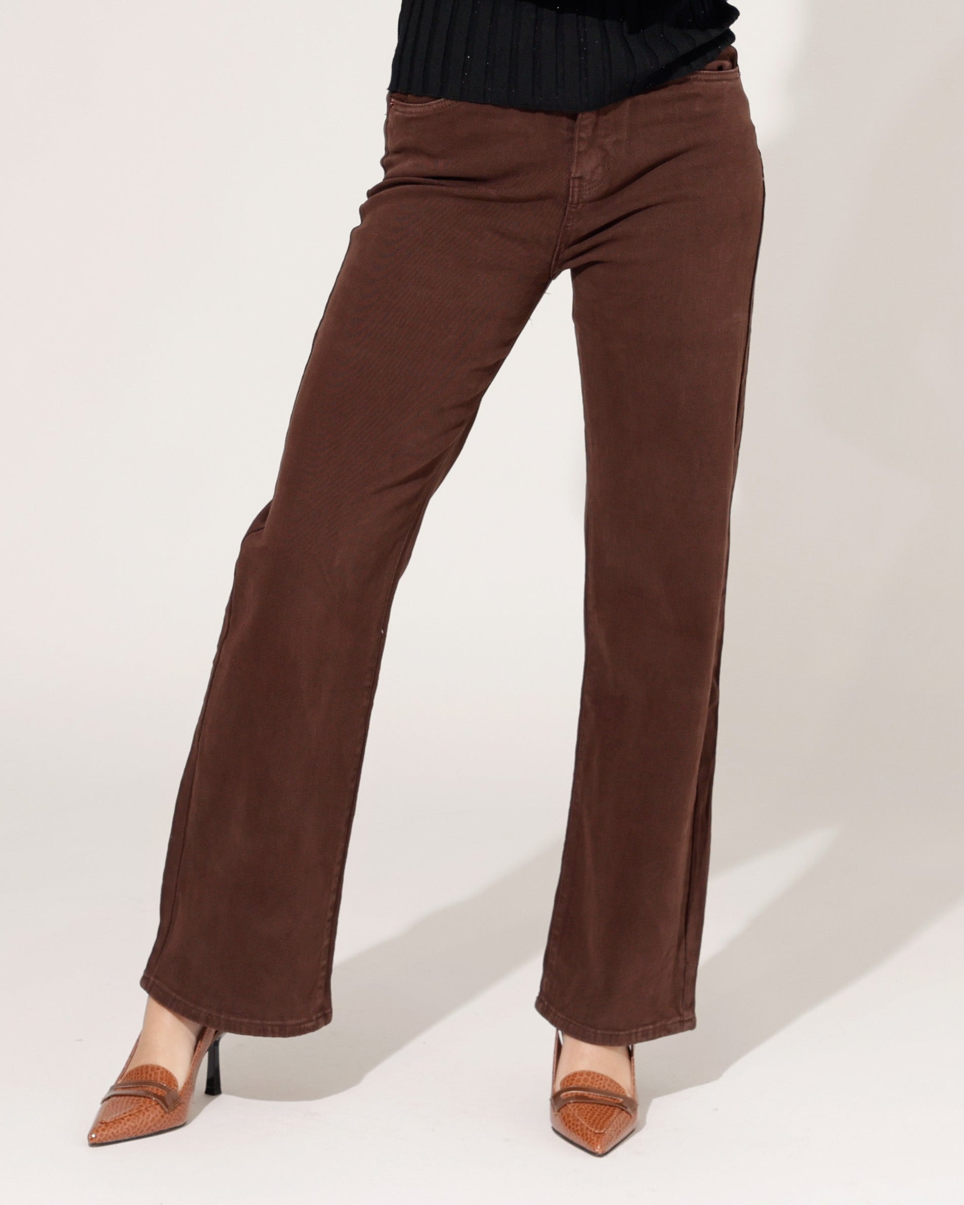 Norfy | Wide Leg Jeans Jolie-1-26 Donkerbruin