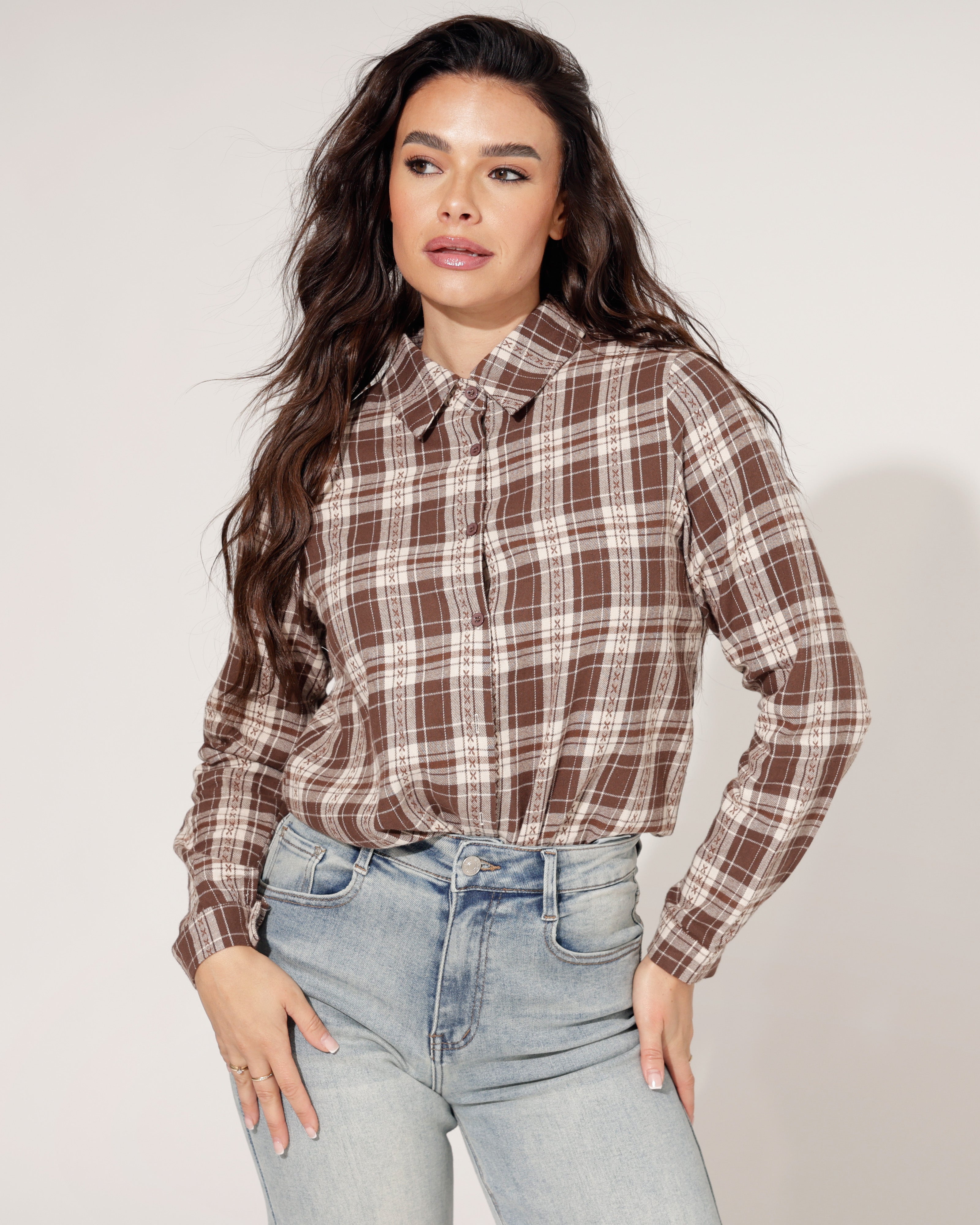 Geruite blouse Jenna Bruin