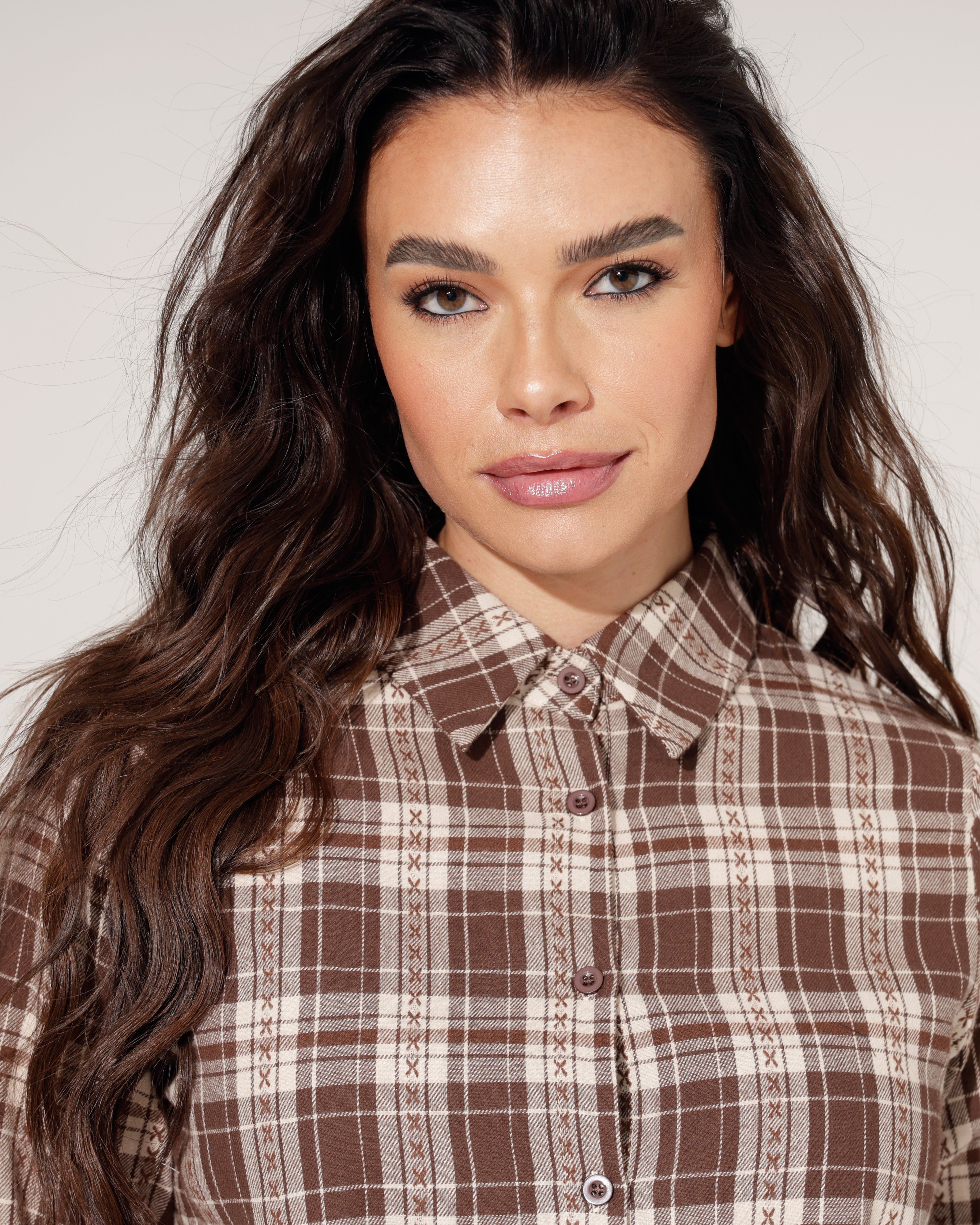 Geruite blouse Jenna Bruin