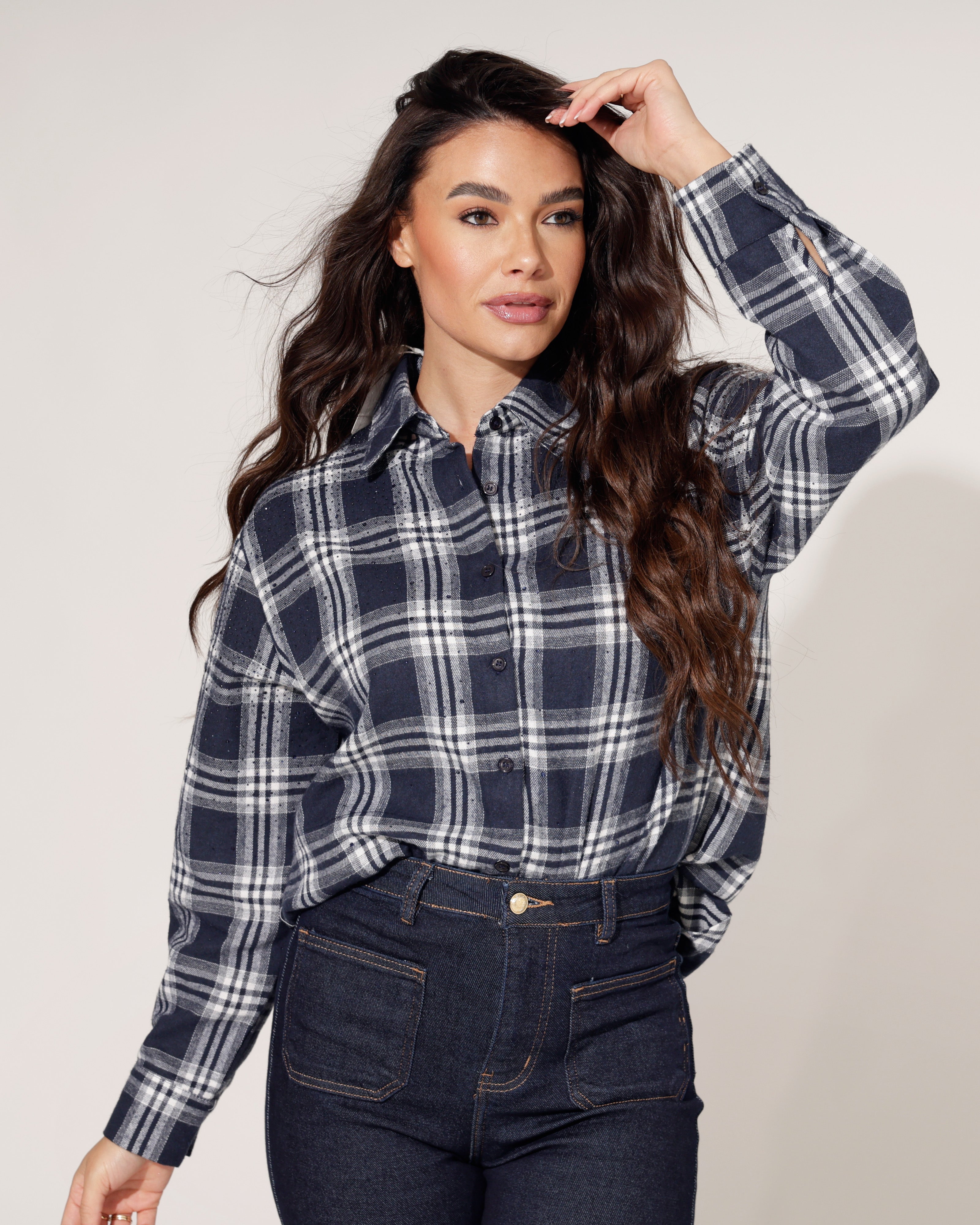 Geruite blouse Lindey Donkerblauw