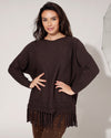 Trui met fringes Venna Bruin