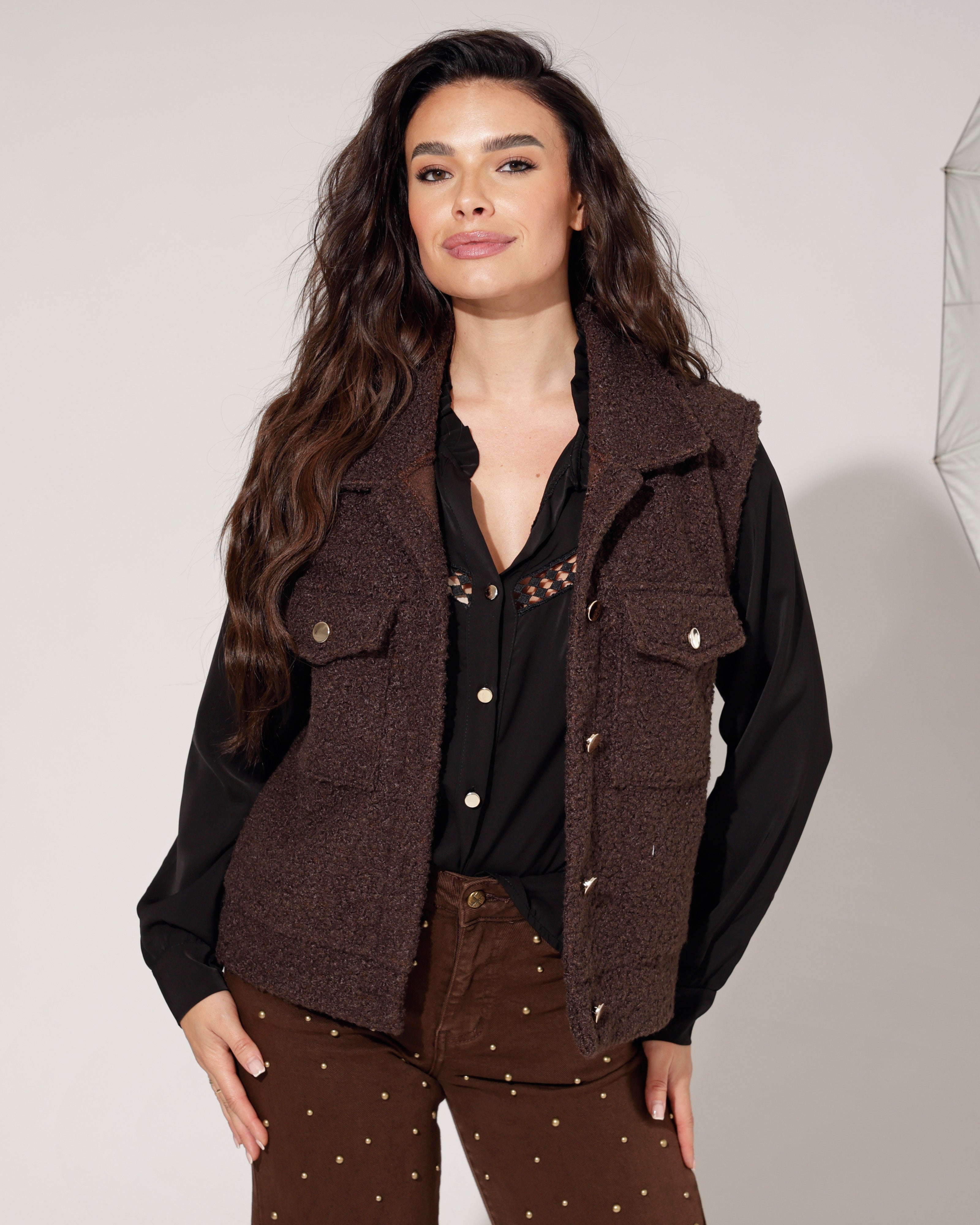 Teddy gilet Nomae Donkerbruin