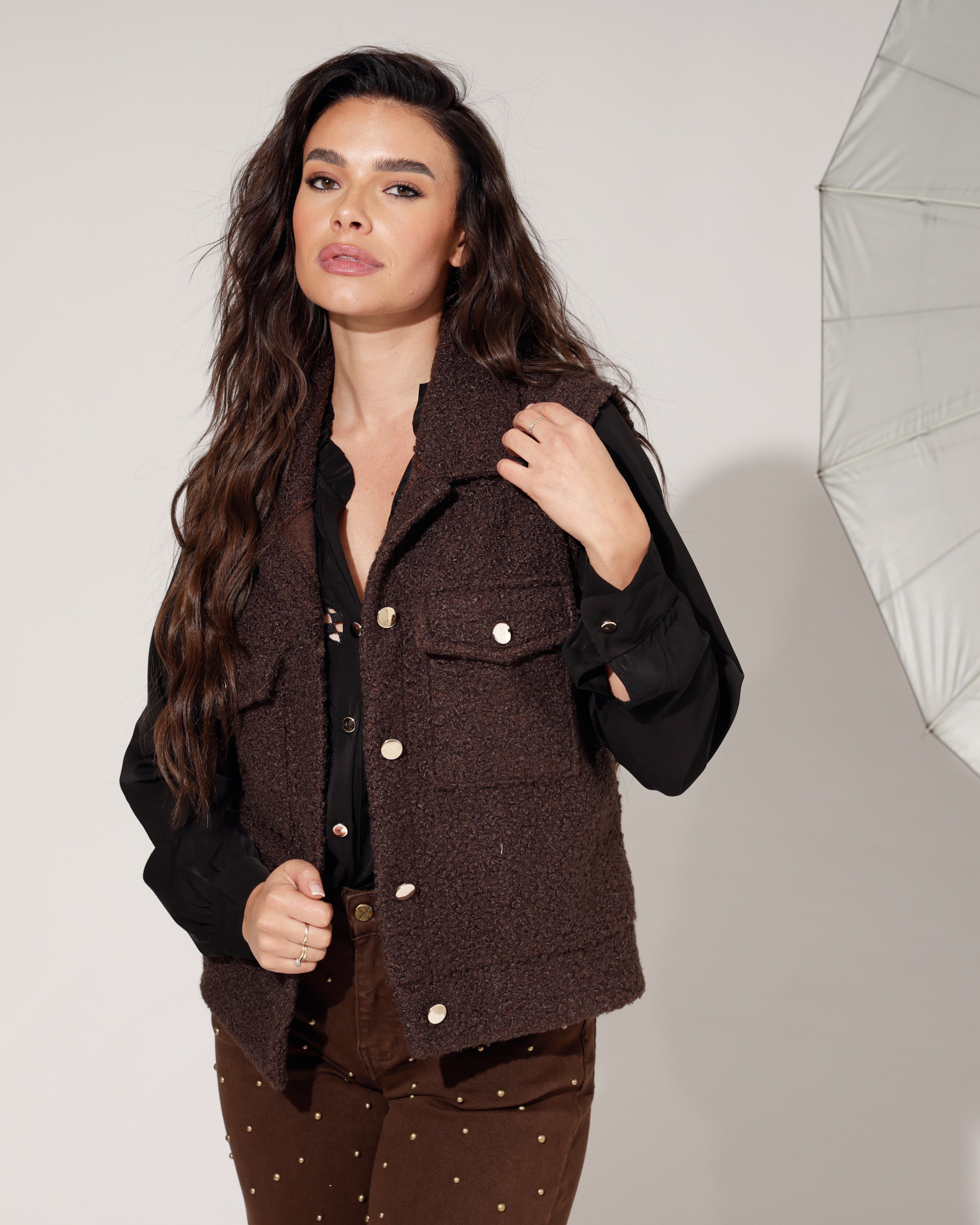 Teddy gilet Nomae Donkerbruin