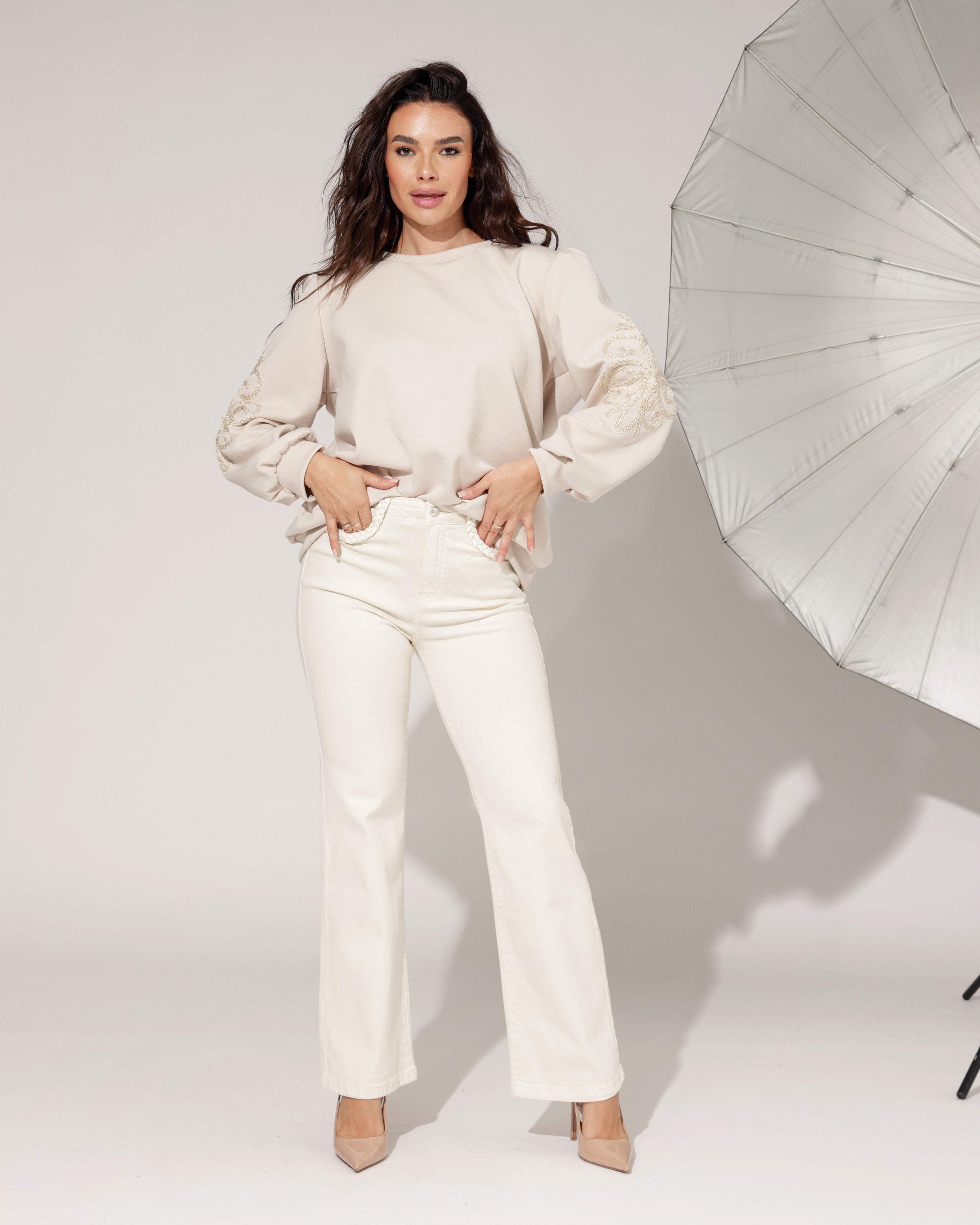 Folyrose | Wide leg jeans Sofia-C Beige