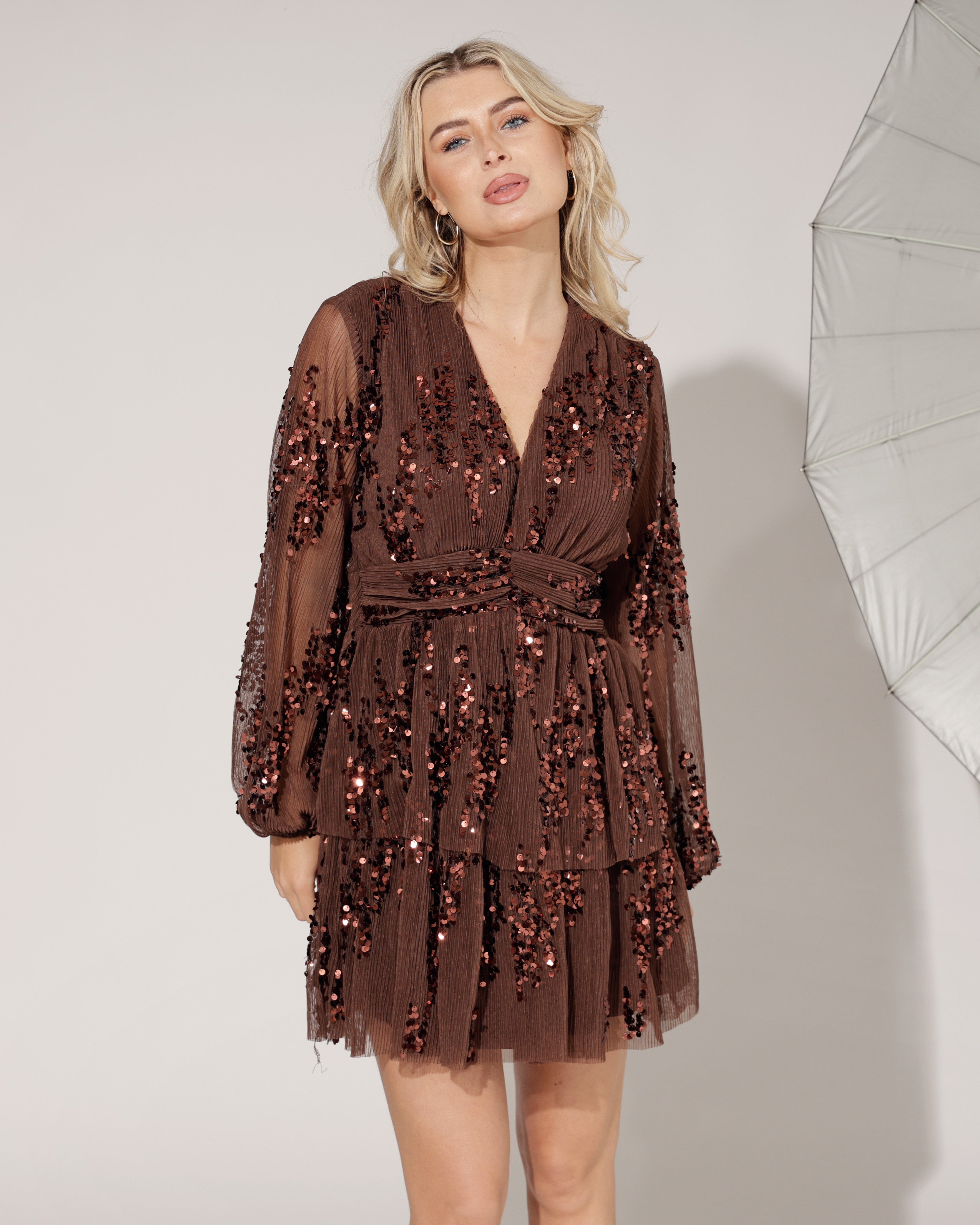 Jurk met pailletten Veerle Donkerbruin