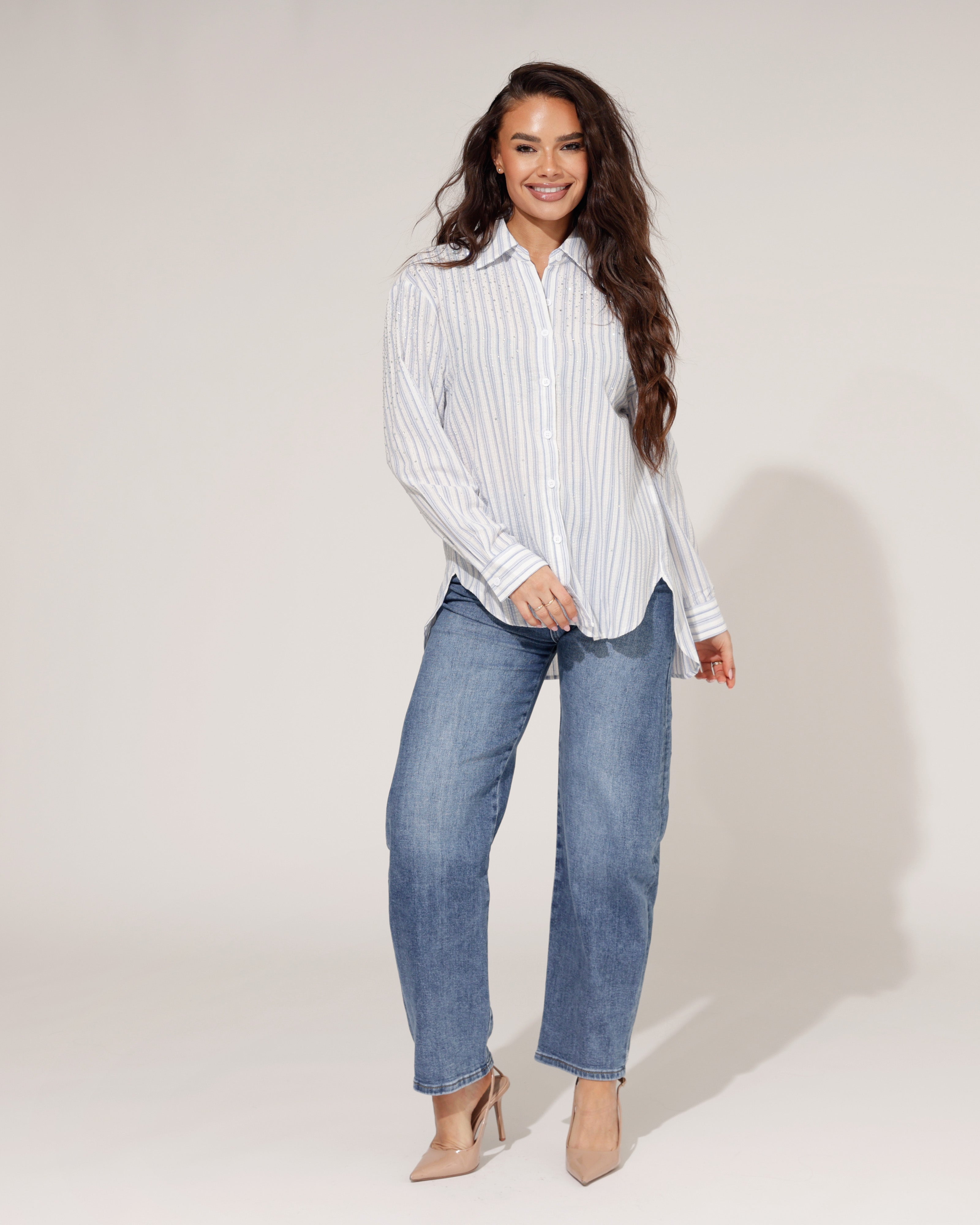 Gestreepte blouse Lina Wit/ Blauw