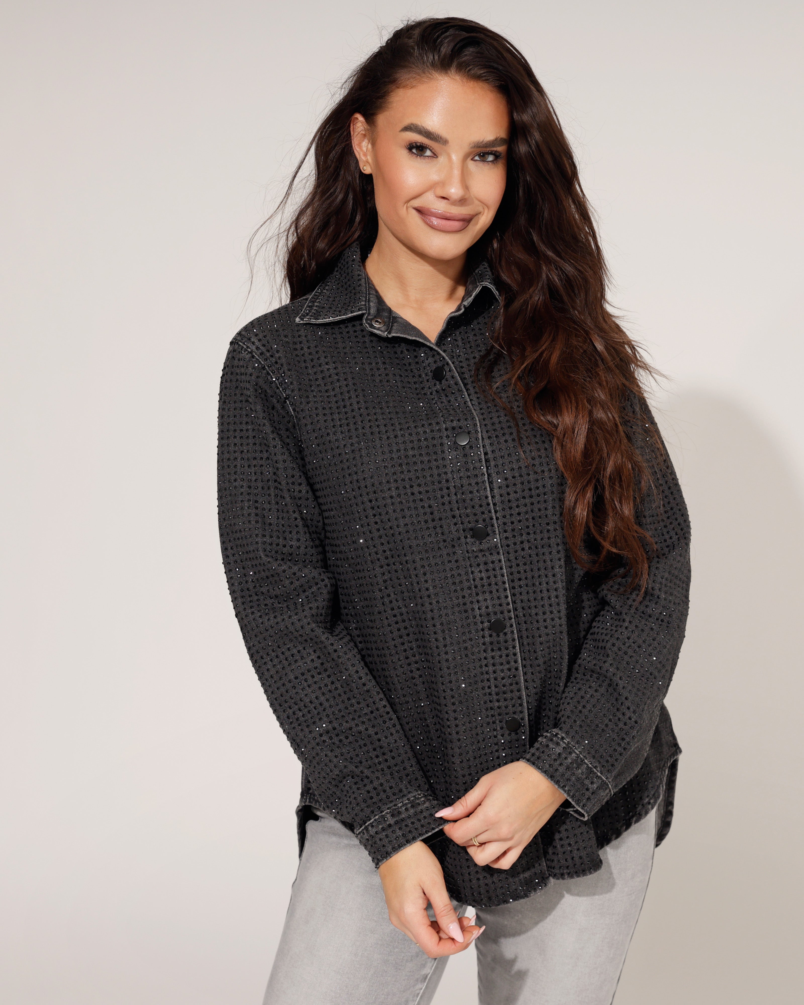 Spijkerblouse met strass Selena Zwart