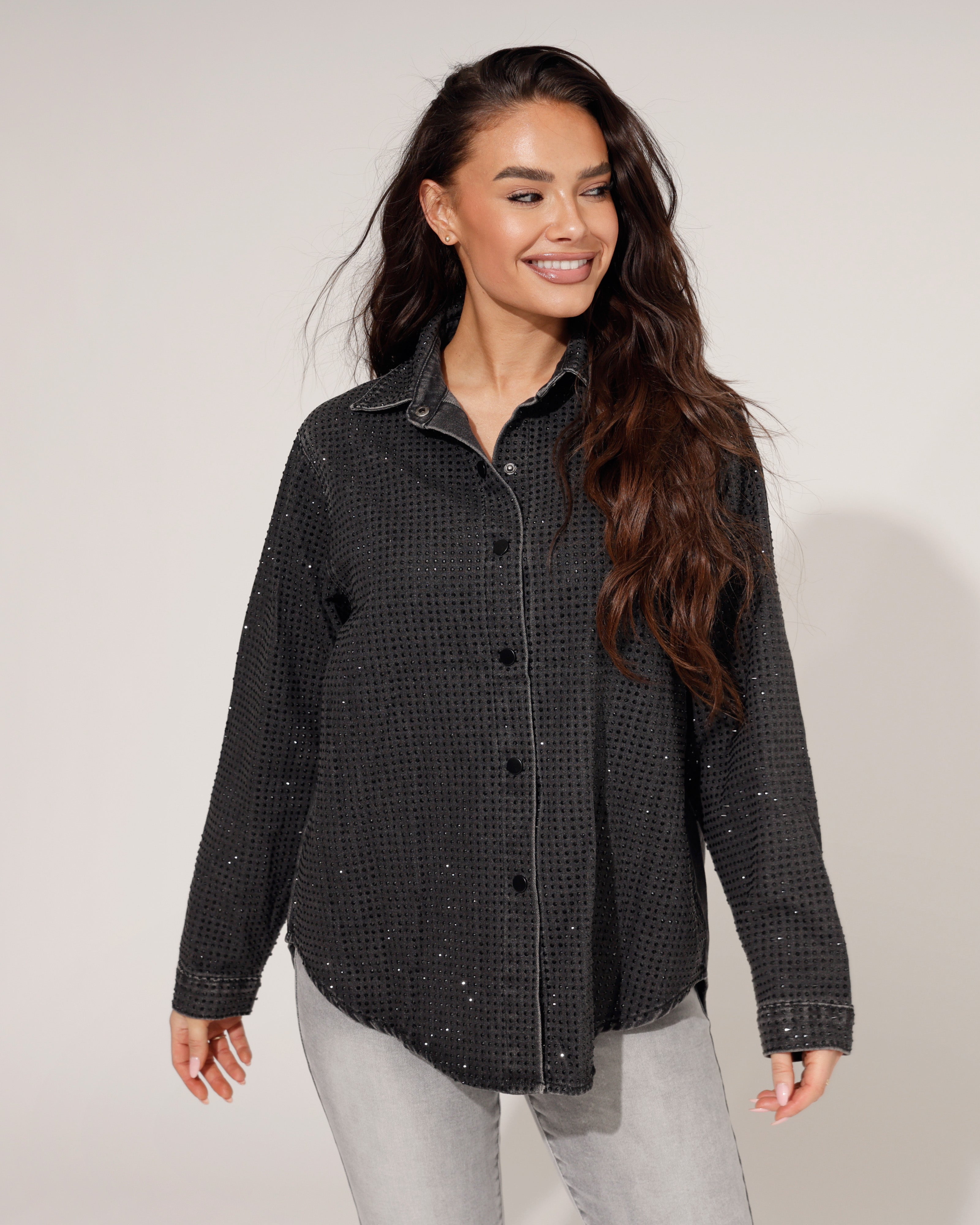 Spijkerblouse met strass Selena Zwart