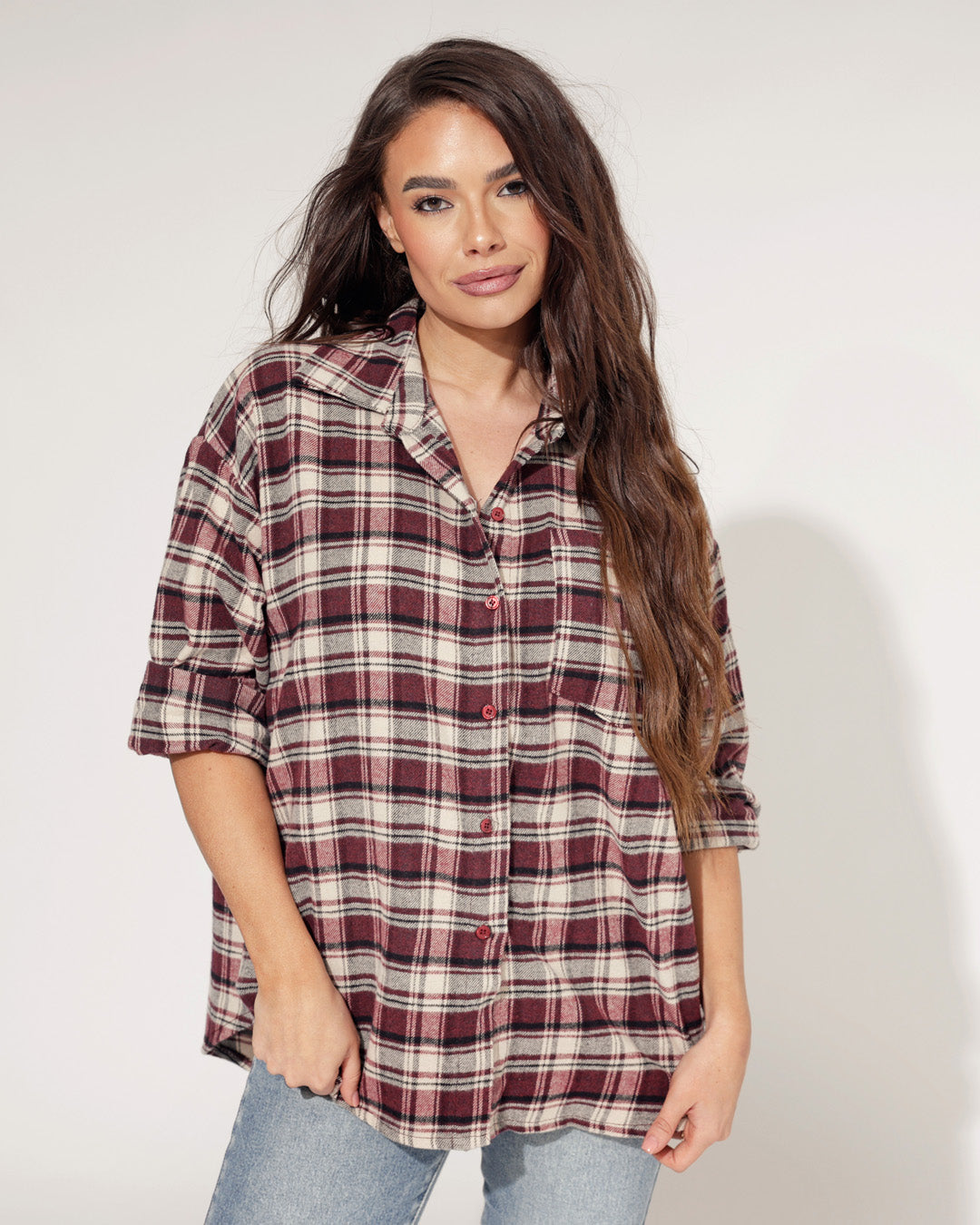 Geruite blouse Romy Bordeaux