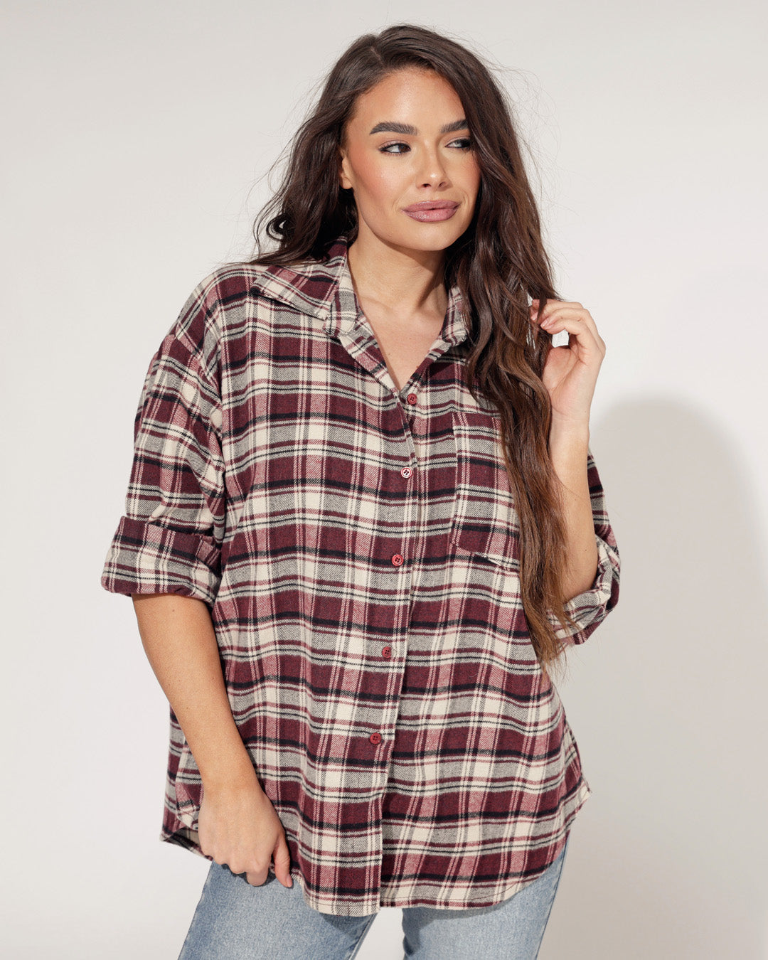 Geruite blouse Romy Bordeaux