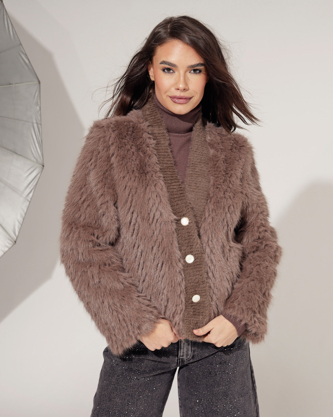 Fake fur jas Isla Bruin