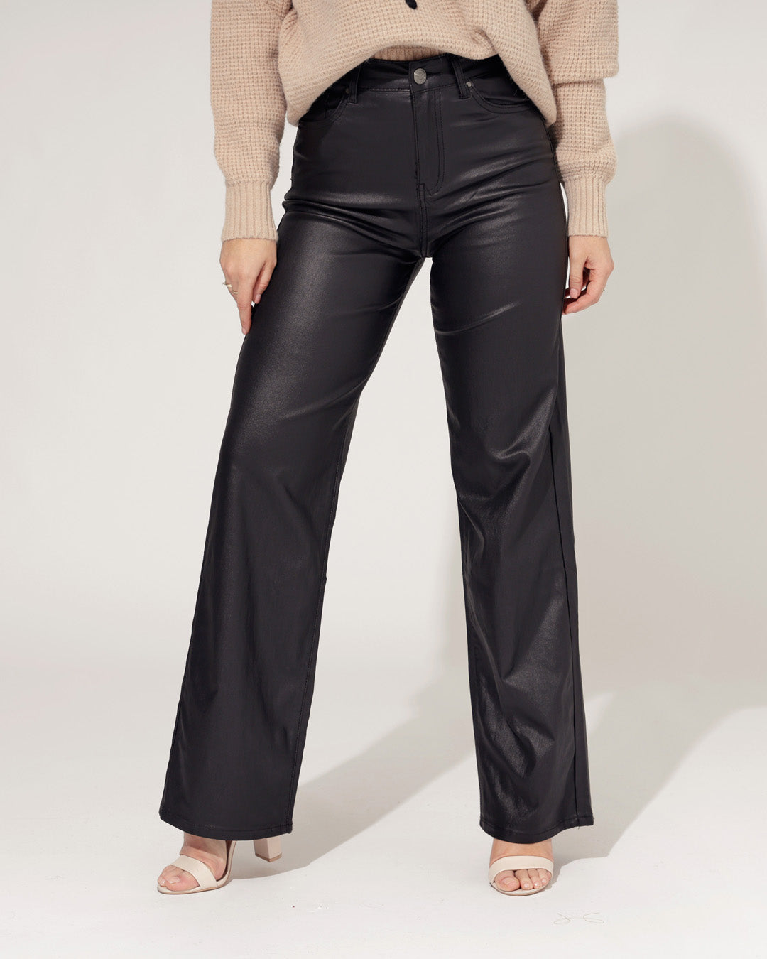 Goodies | Coated Wide leg broek Pamela Zwart