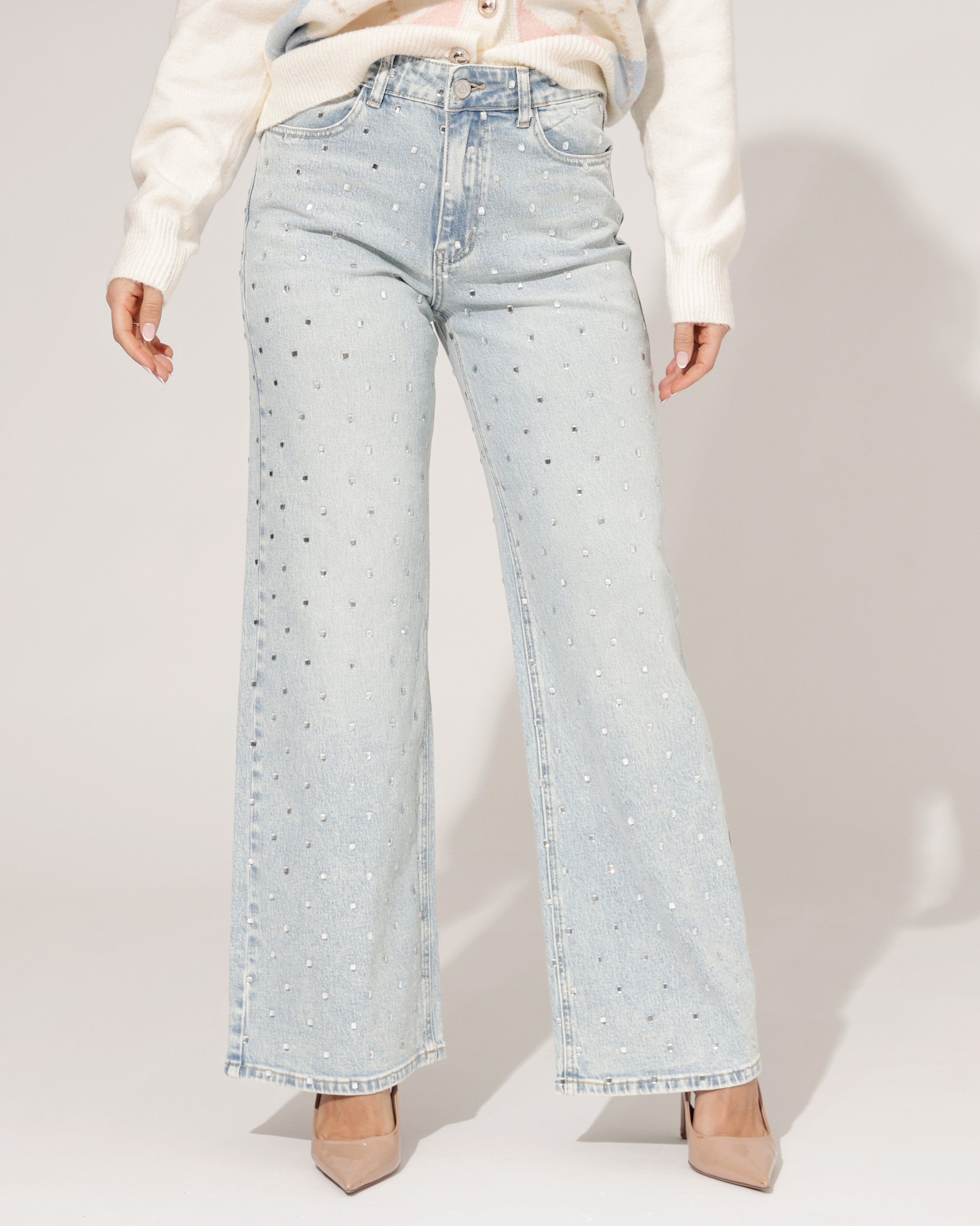 Queen Hearts | Wide leg, Straight jeans Rhinestones all over Tina Blauw