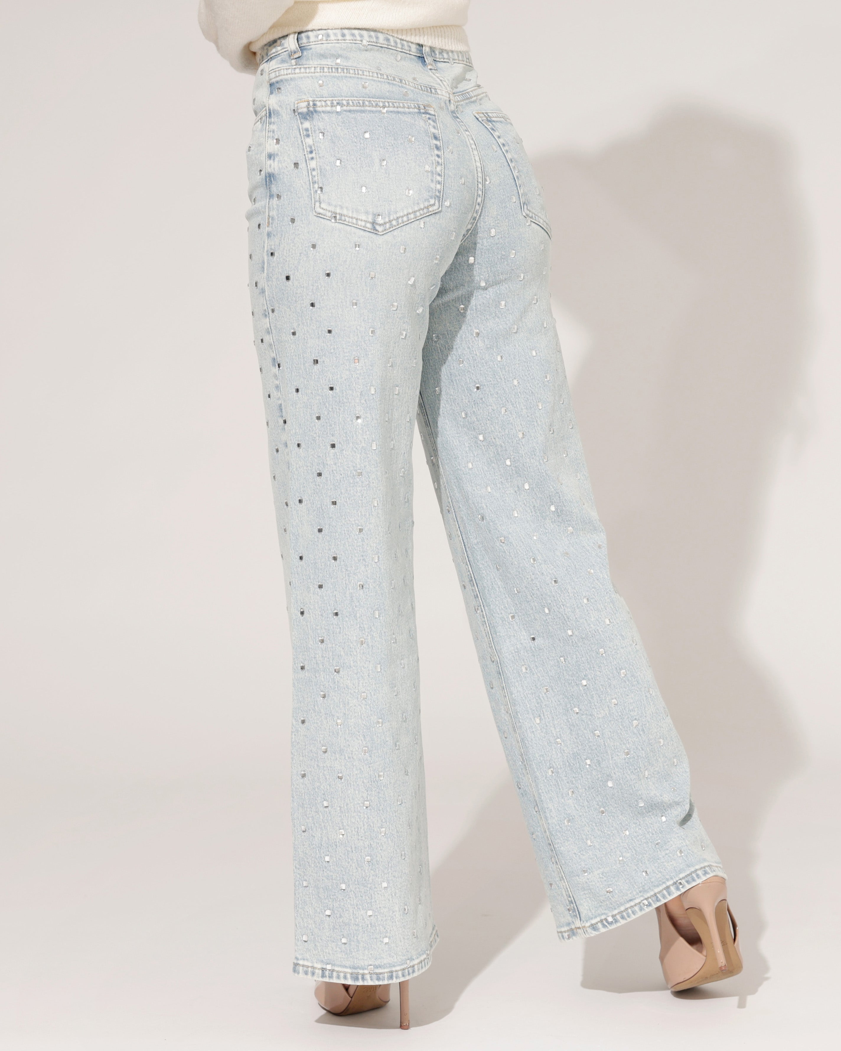Queen Hearts | Wide leg, Straight jeans Rhinestones all over Tina Blauw