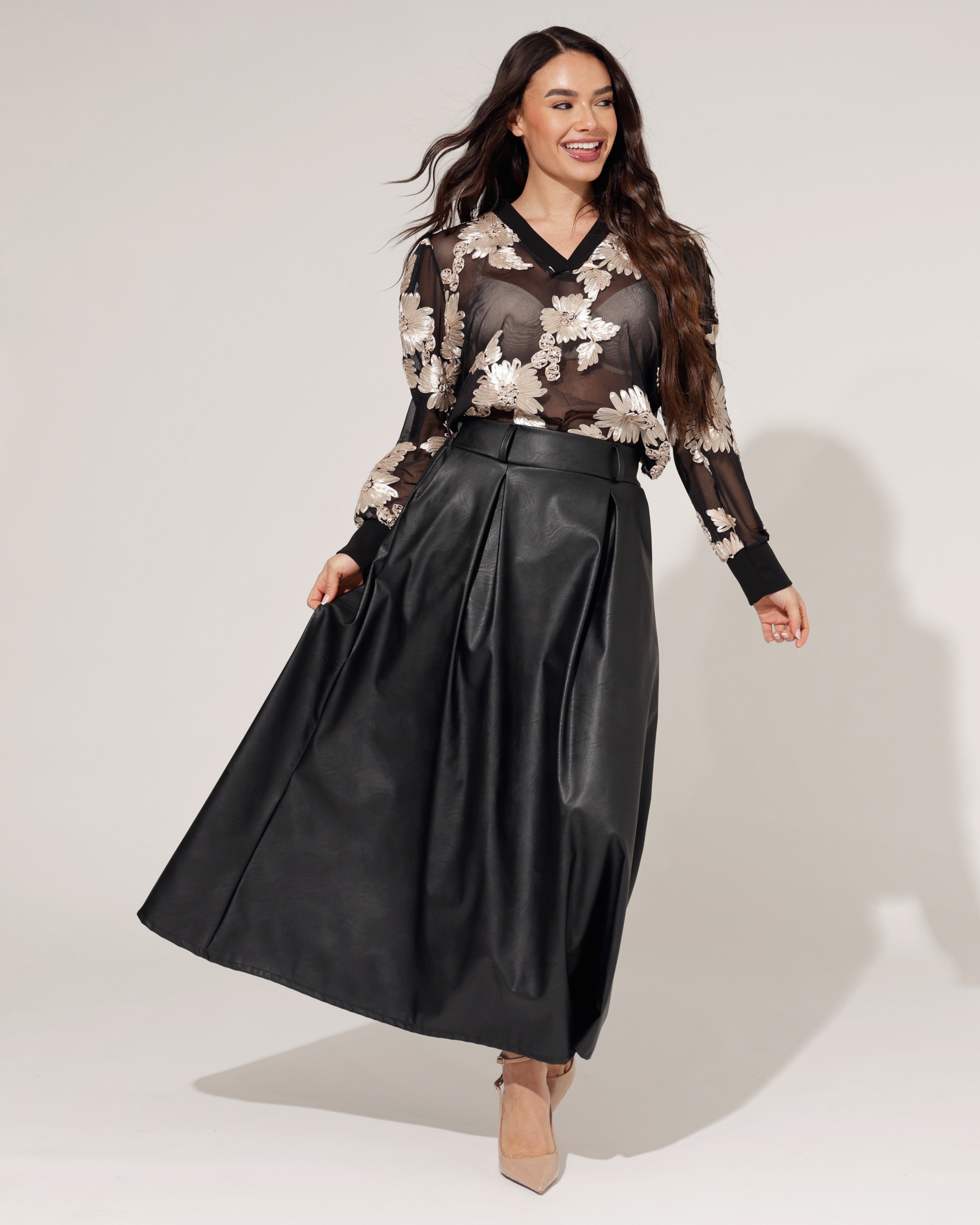 Leatherlook Rok Fem Zwart