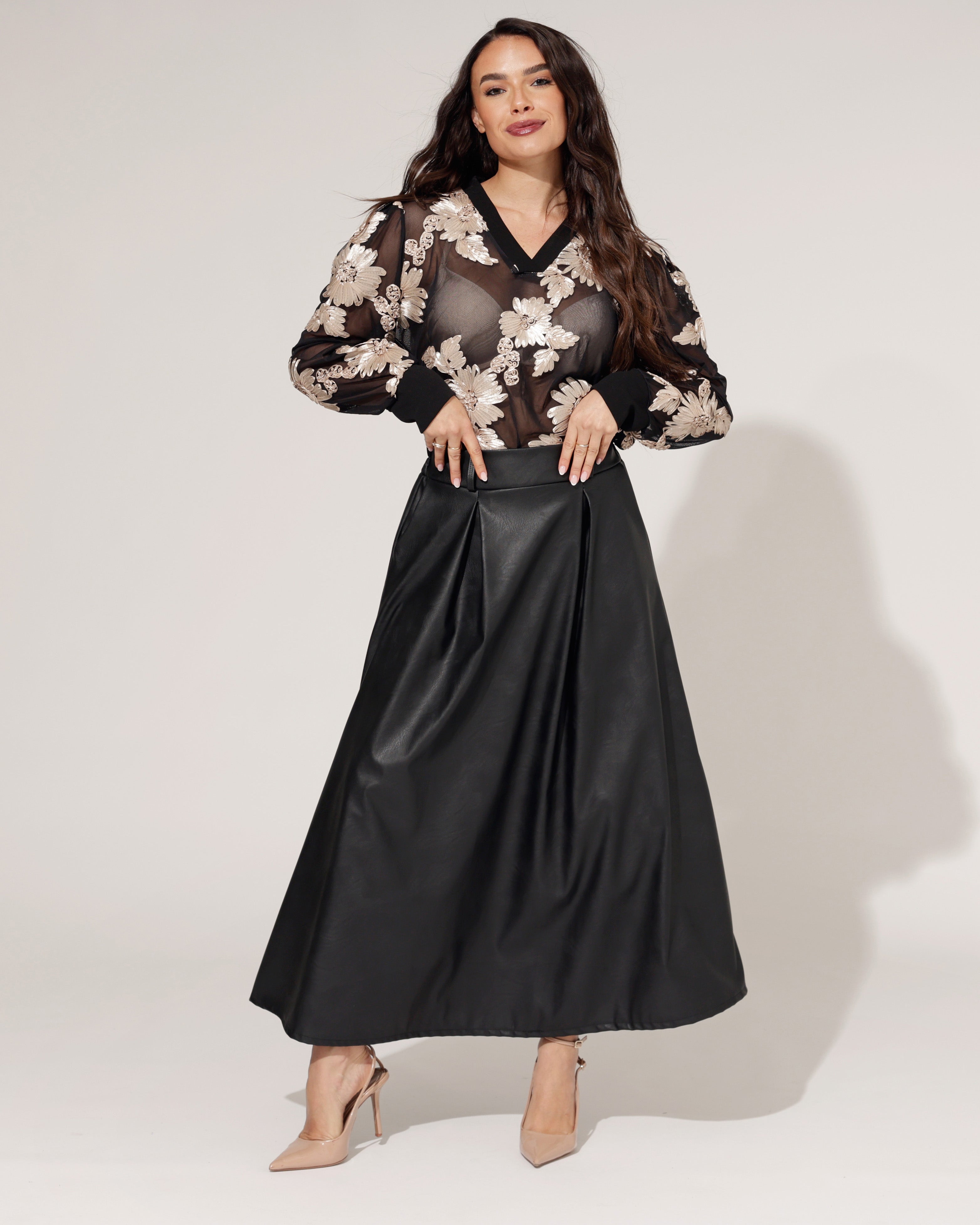 Leatherlook Rok Fem Zwart