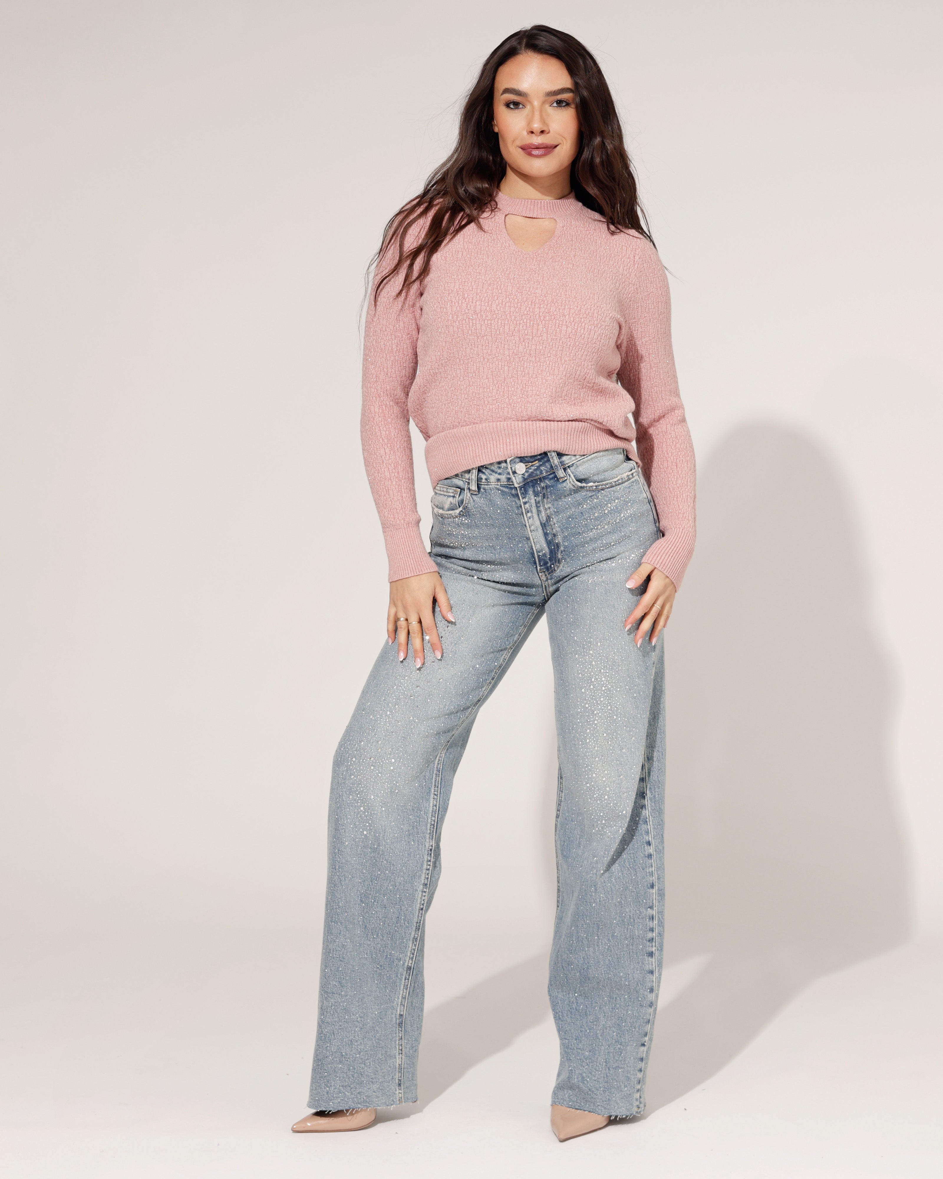 Queen Hearts | Wide leg, Straight jeans met Stras Revi-3 Blauw