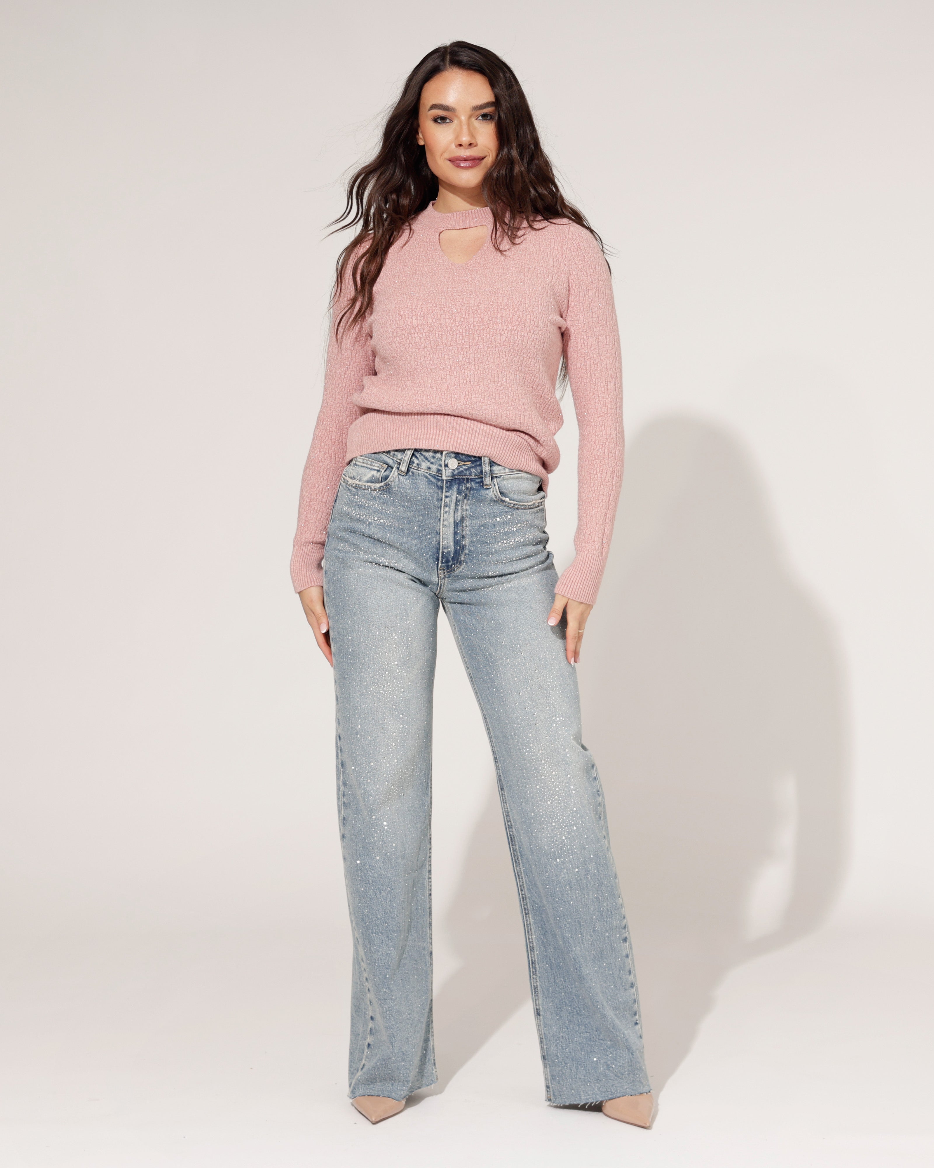 Queen Hearts | Wide leg, Straight jeans met Stras Revi-2 Lichtblauw