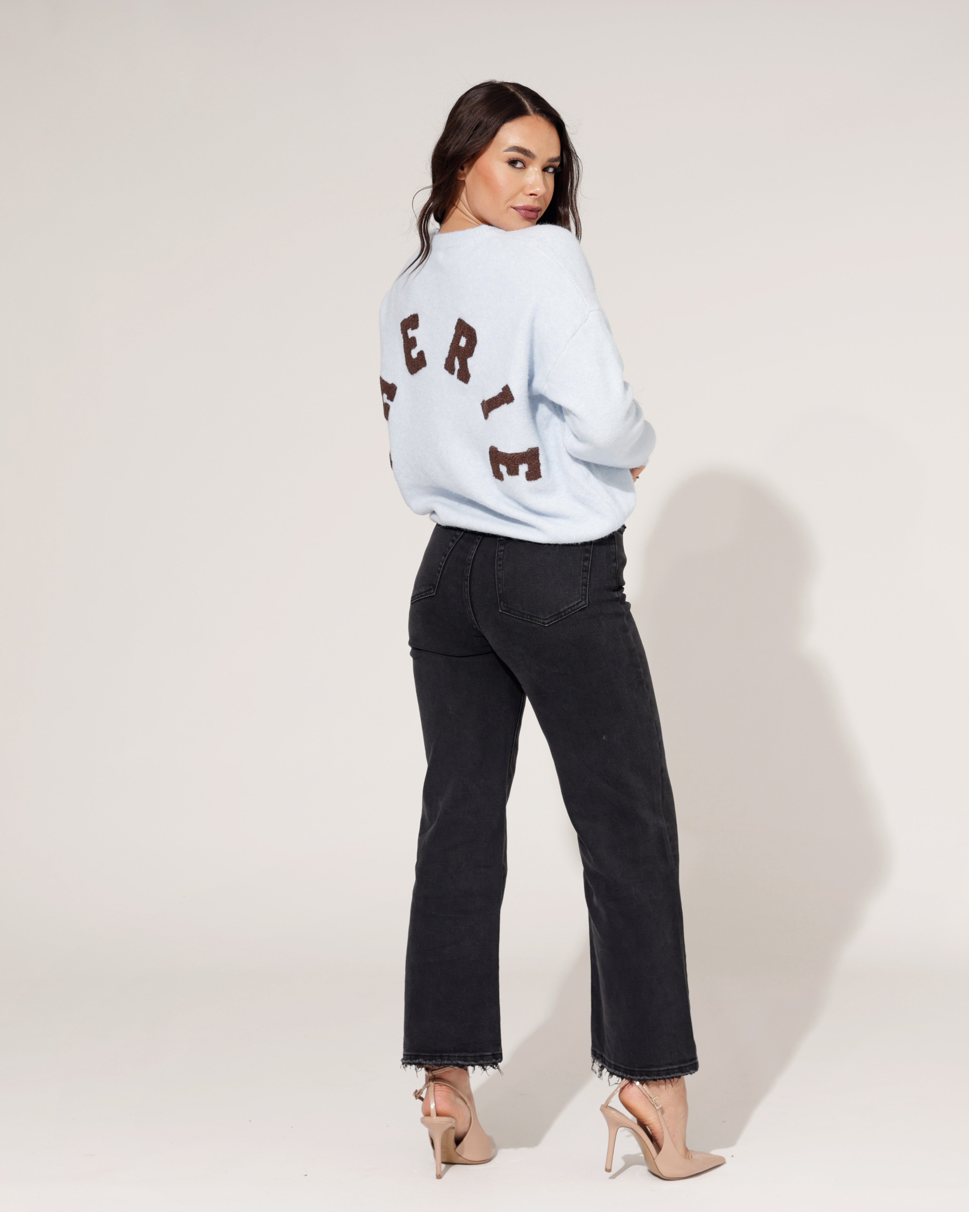 Queen Hearts | Wide leg, Straight jeans Miles-5 Zwart