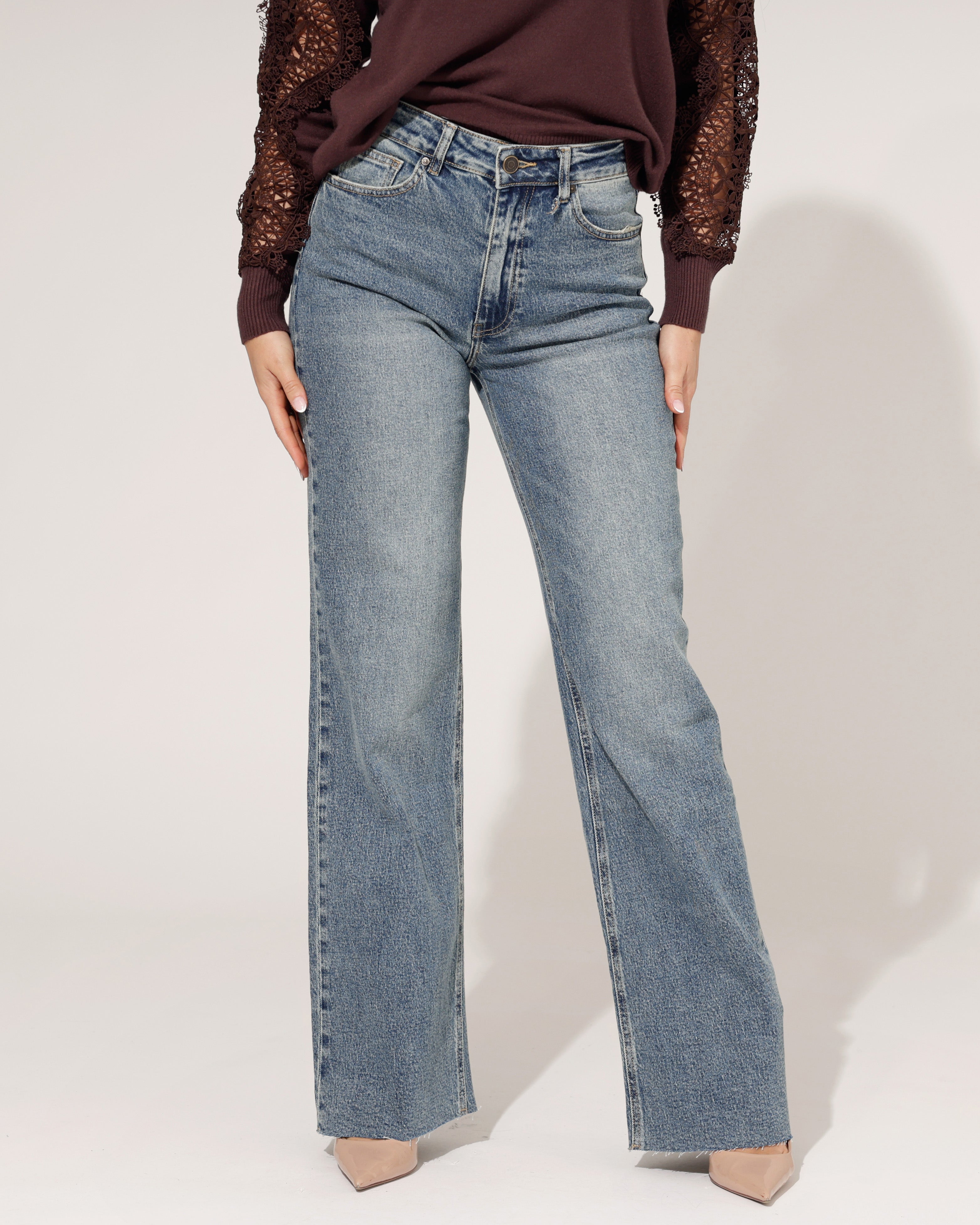 Queen Hearts | Wide leg jeans Nina-21 Donkerblauw