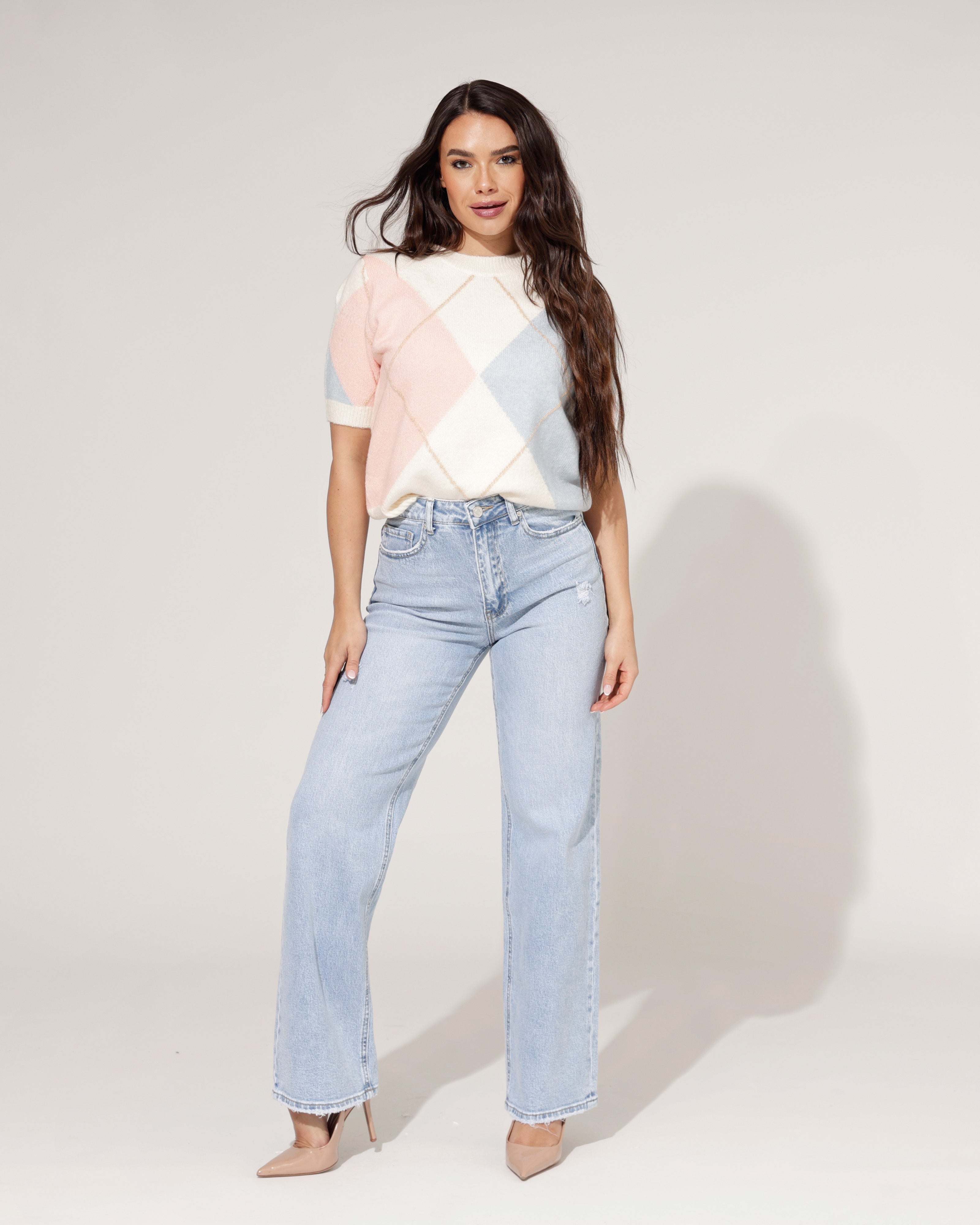 Queen Hearts | Wide leg, Straight jeans Jinney-1 Lichtblauw
