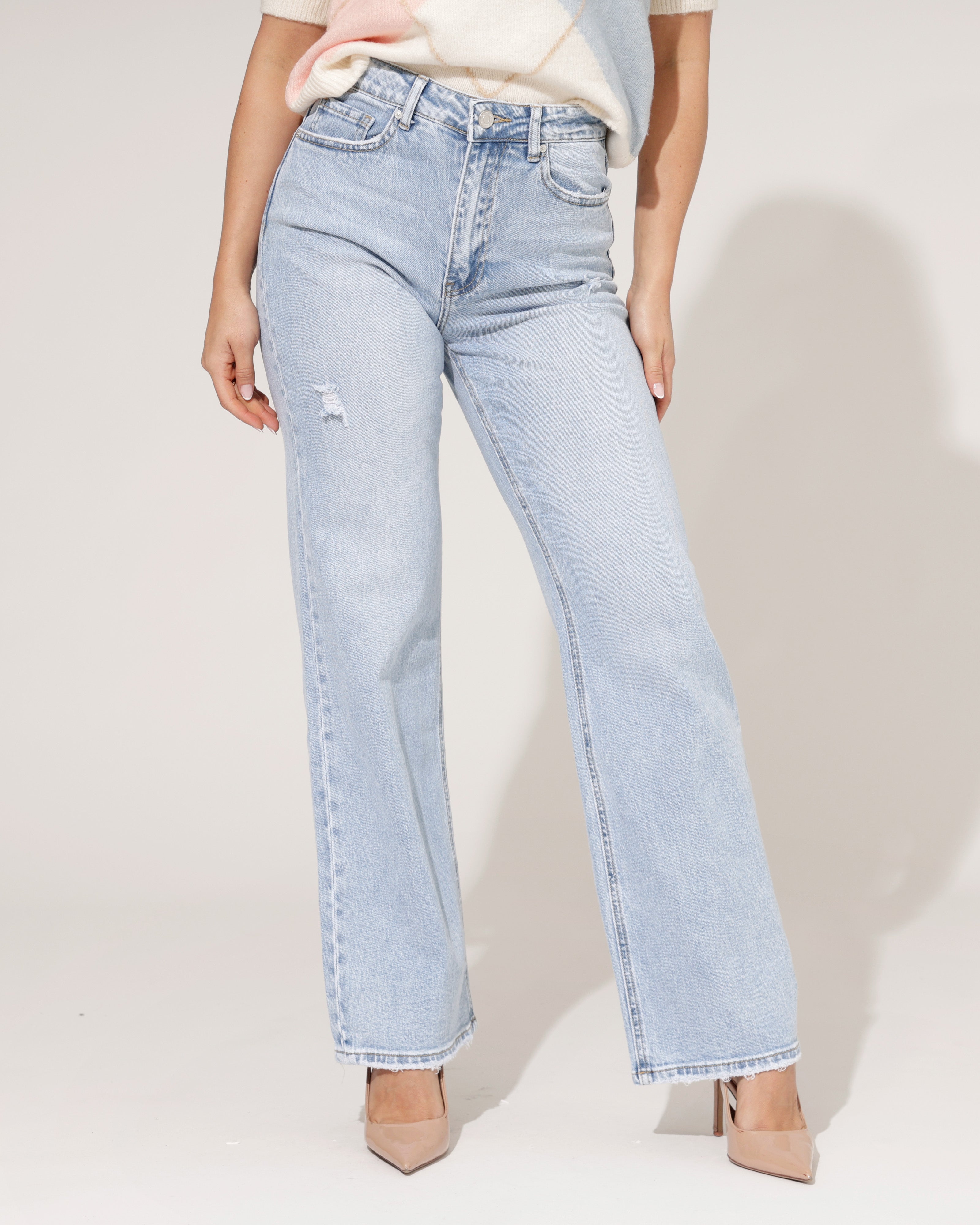 Queen Hearts | Wide leg, Straight jeans Jinney-1 Lichtblauw