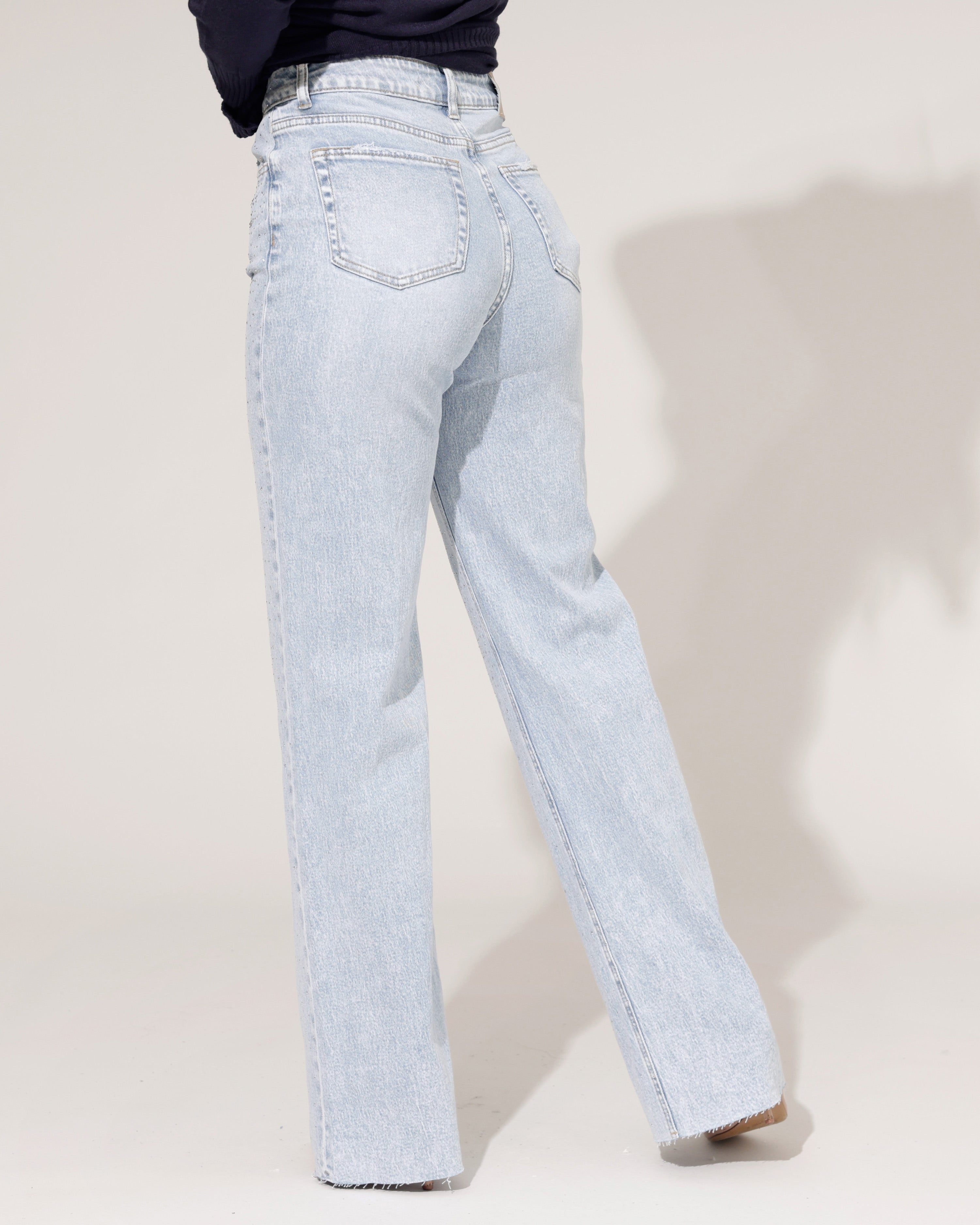 Queen Hearts | Wide leg jeans met Stras Revi-2 Lichtblauw