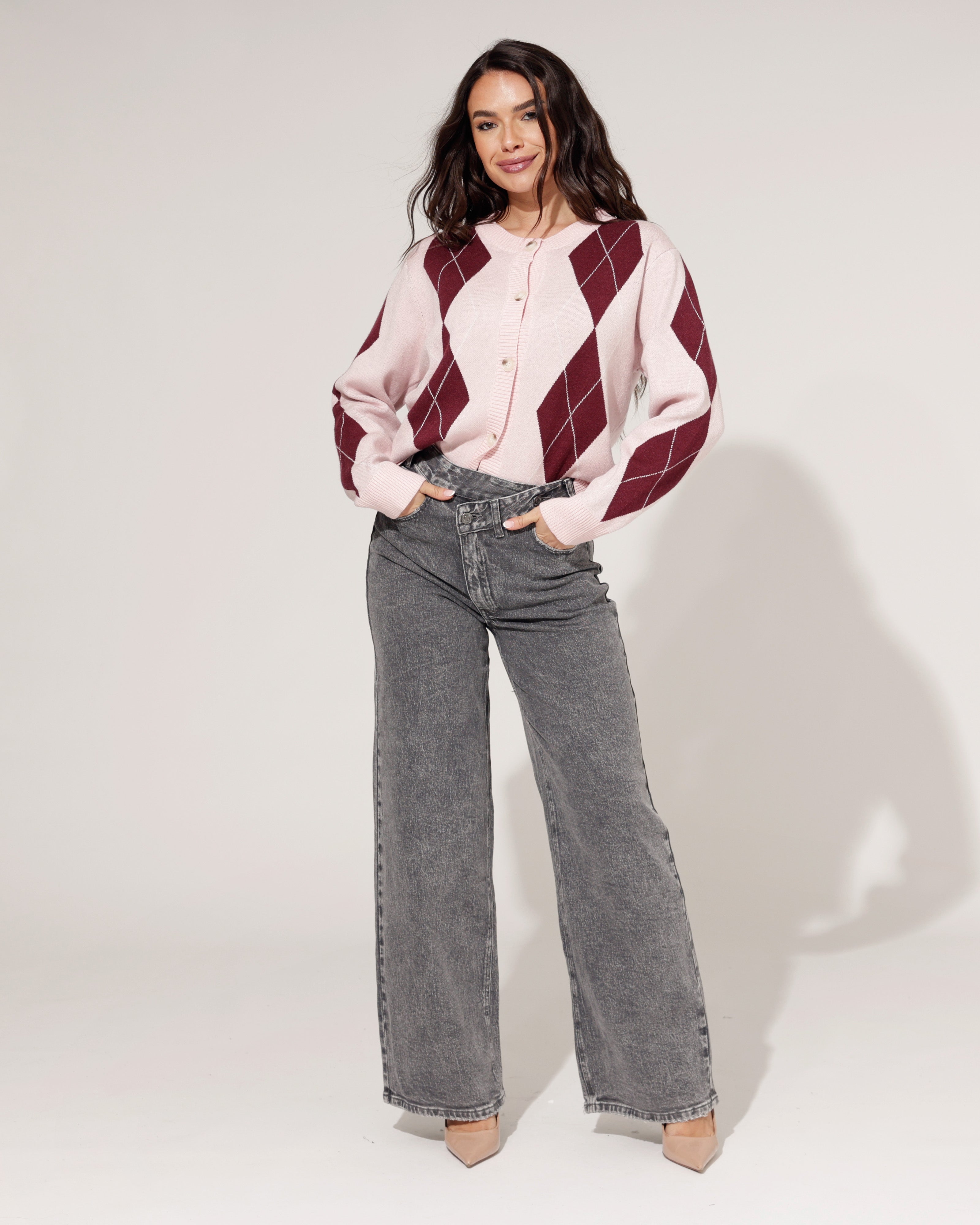 Queen Hearts | Wide leg jeans Luna-7 Donkergrijs
