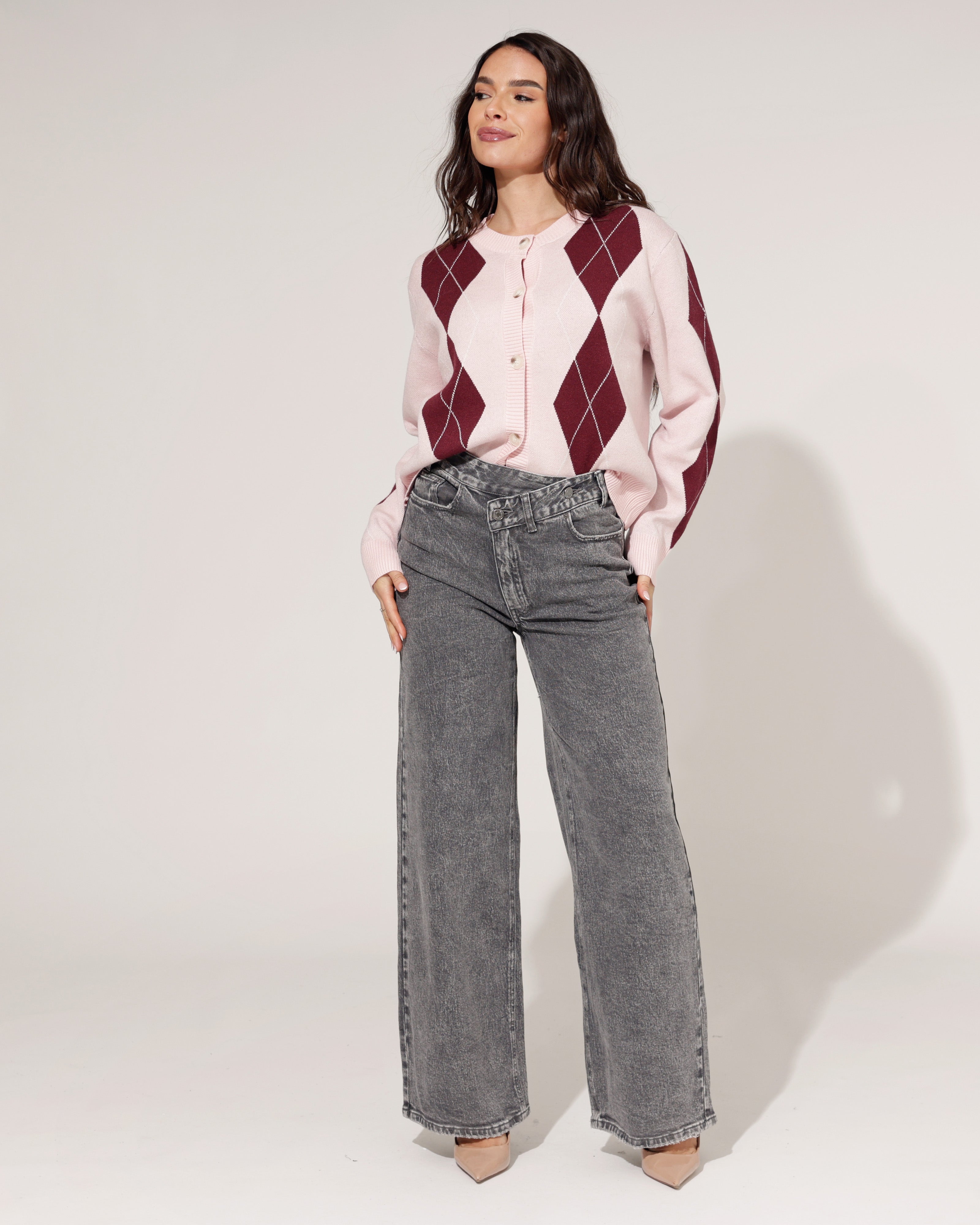 Queen Hearts | Wide leg jeans Luna-7 Donkergrijs