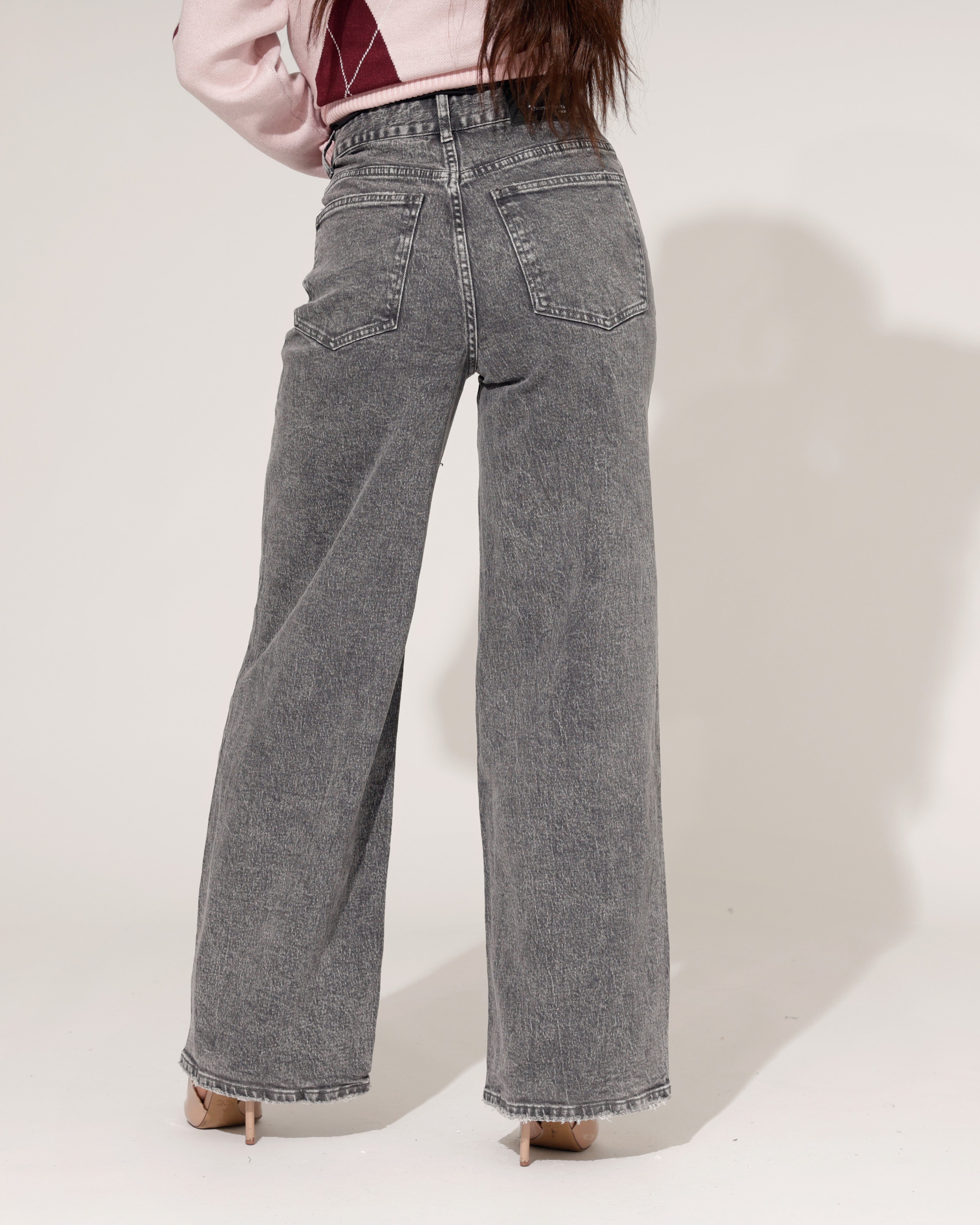Queen Hearts | Wide leg jeans Luna-7 Donkergrijs