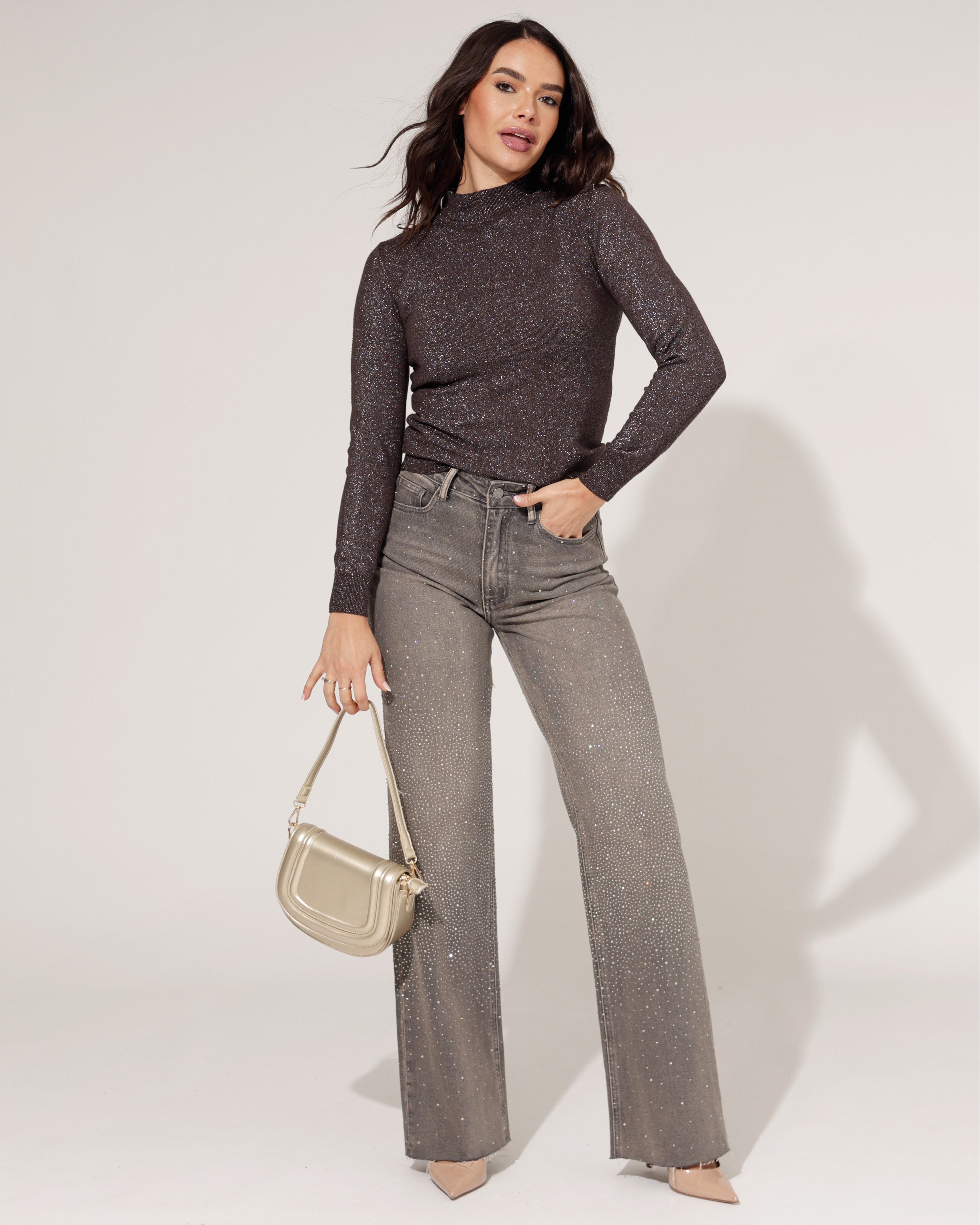 Queen Hearts | Wide leg jeans Eva-1 Donkergrijs