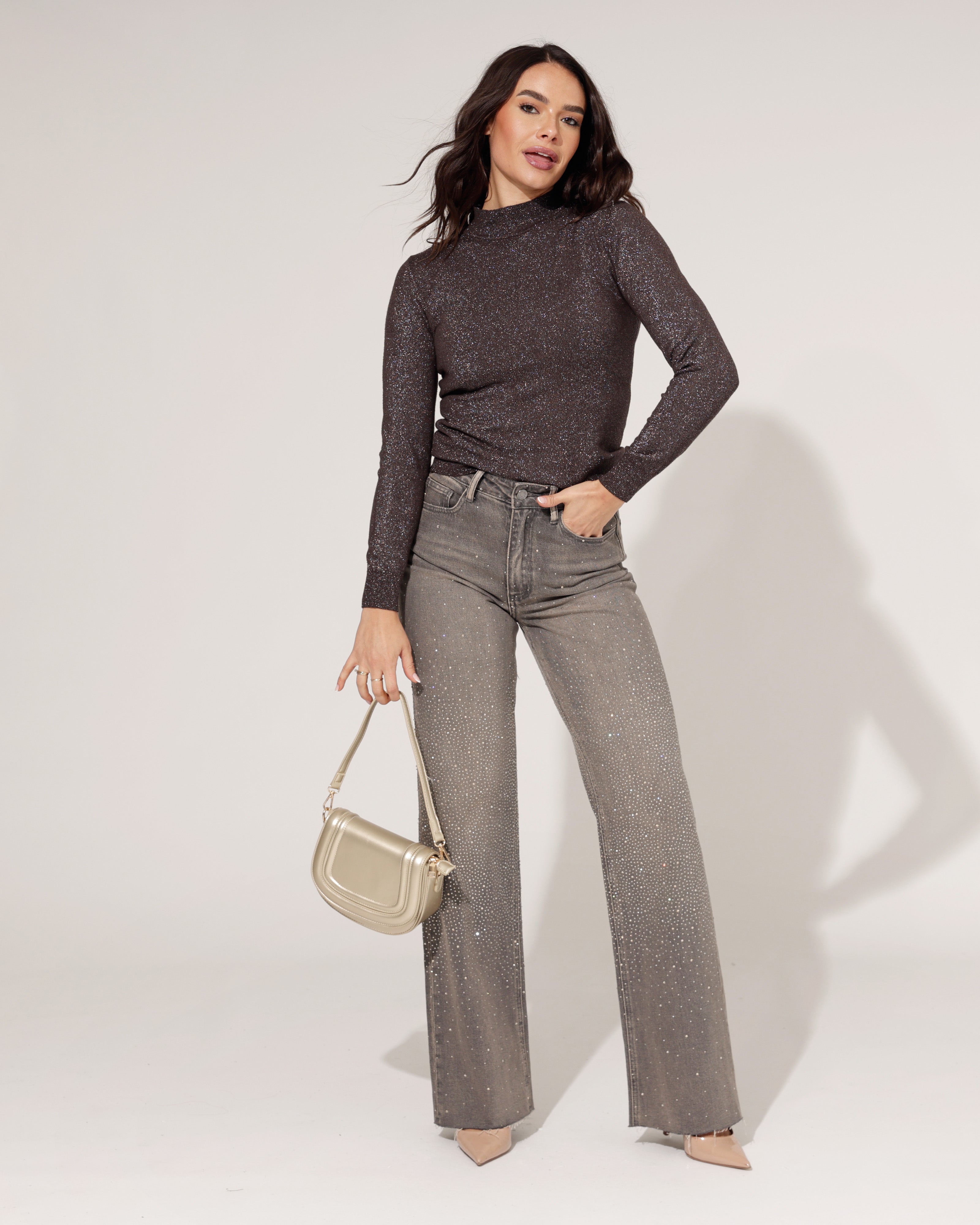 Queen Hearts | Wide leg, Straight jeans Eva-1 Donkergrijs
