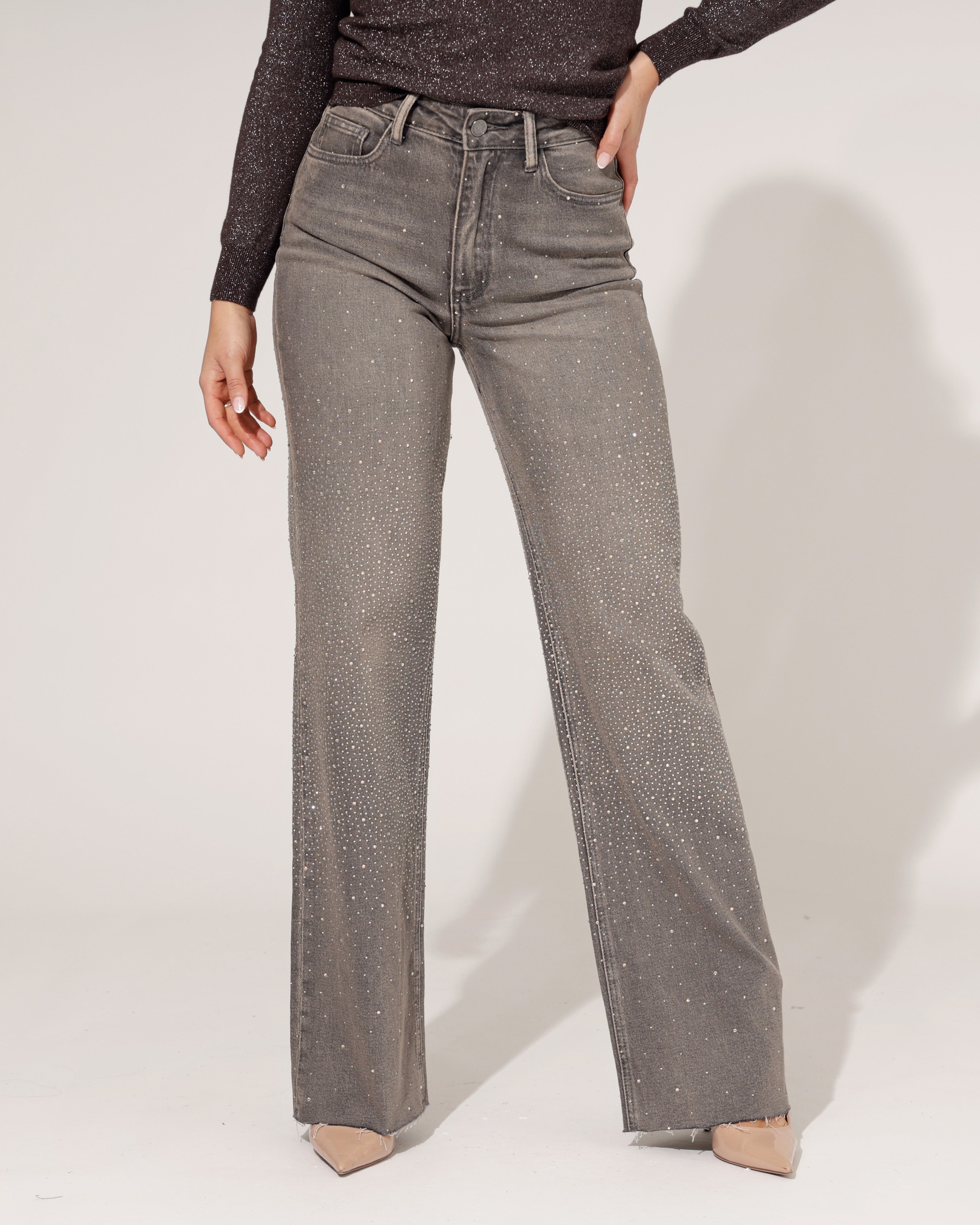 Queen Hearts | Wide leg, Straight jeans Eva-1 Donkergrijs