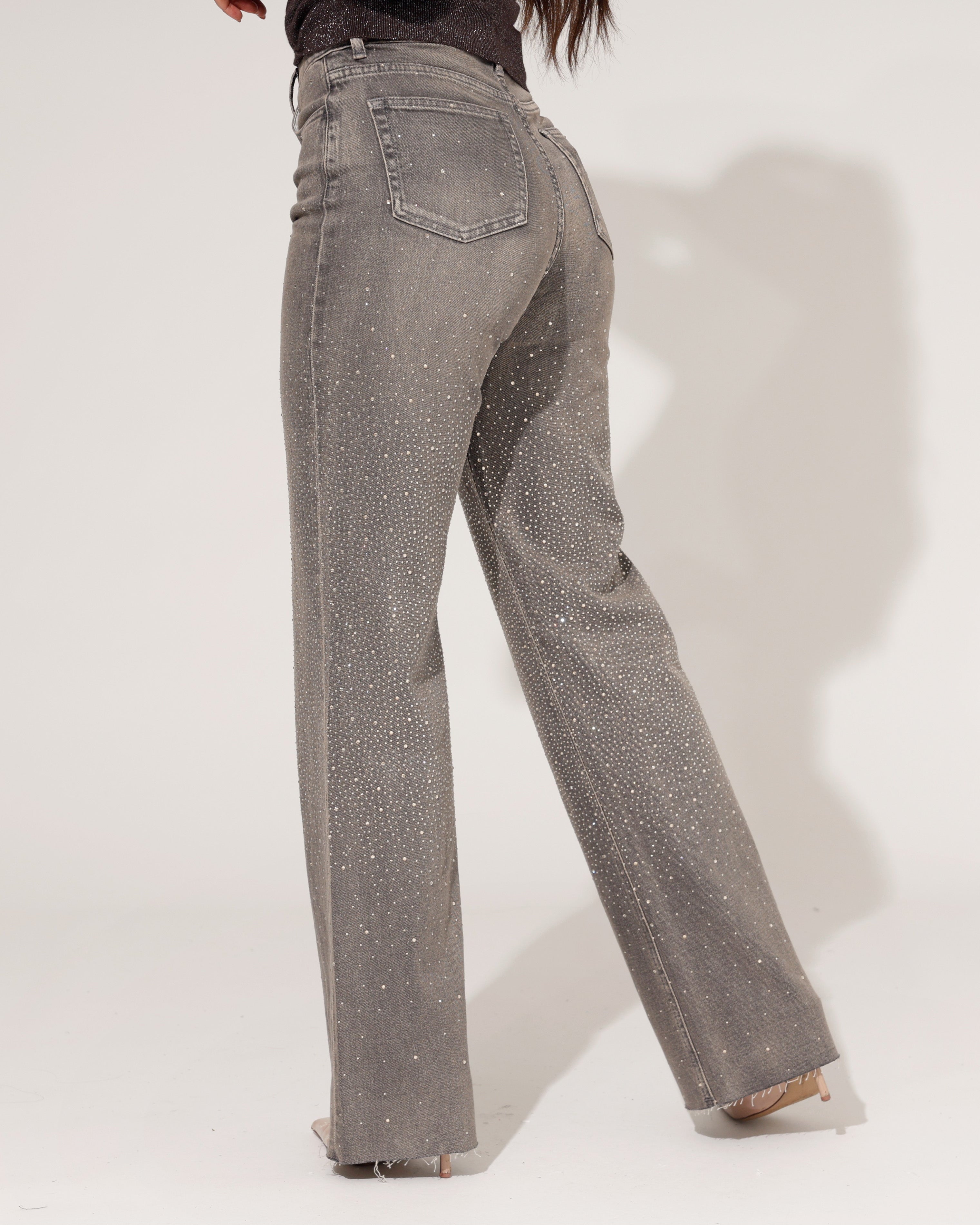 Queen Hearts | Wide leg jeans Eva-1 Donkergrijs