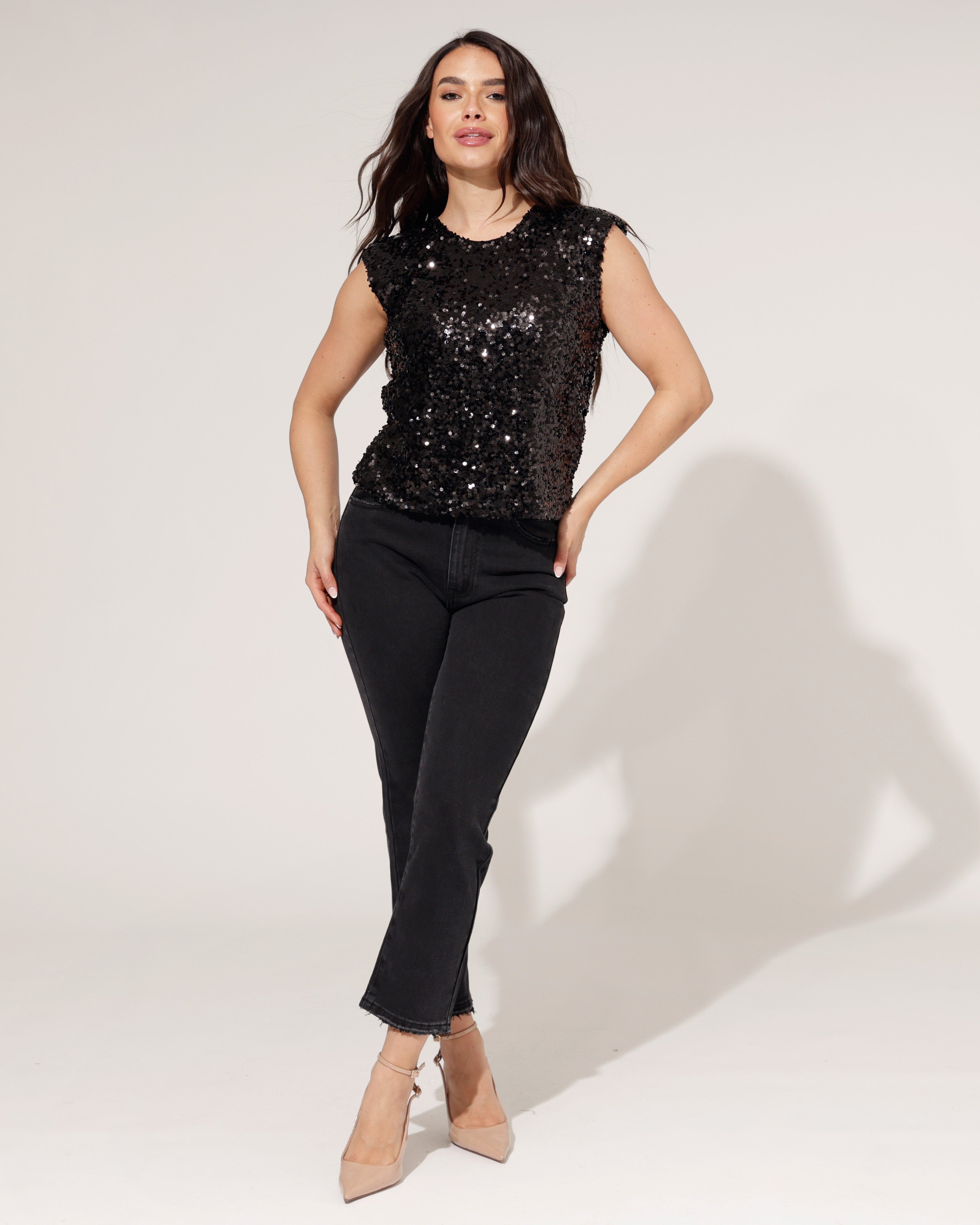 Pailletten top Rye Zwart
