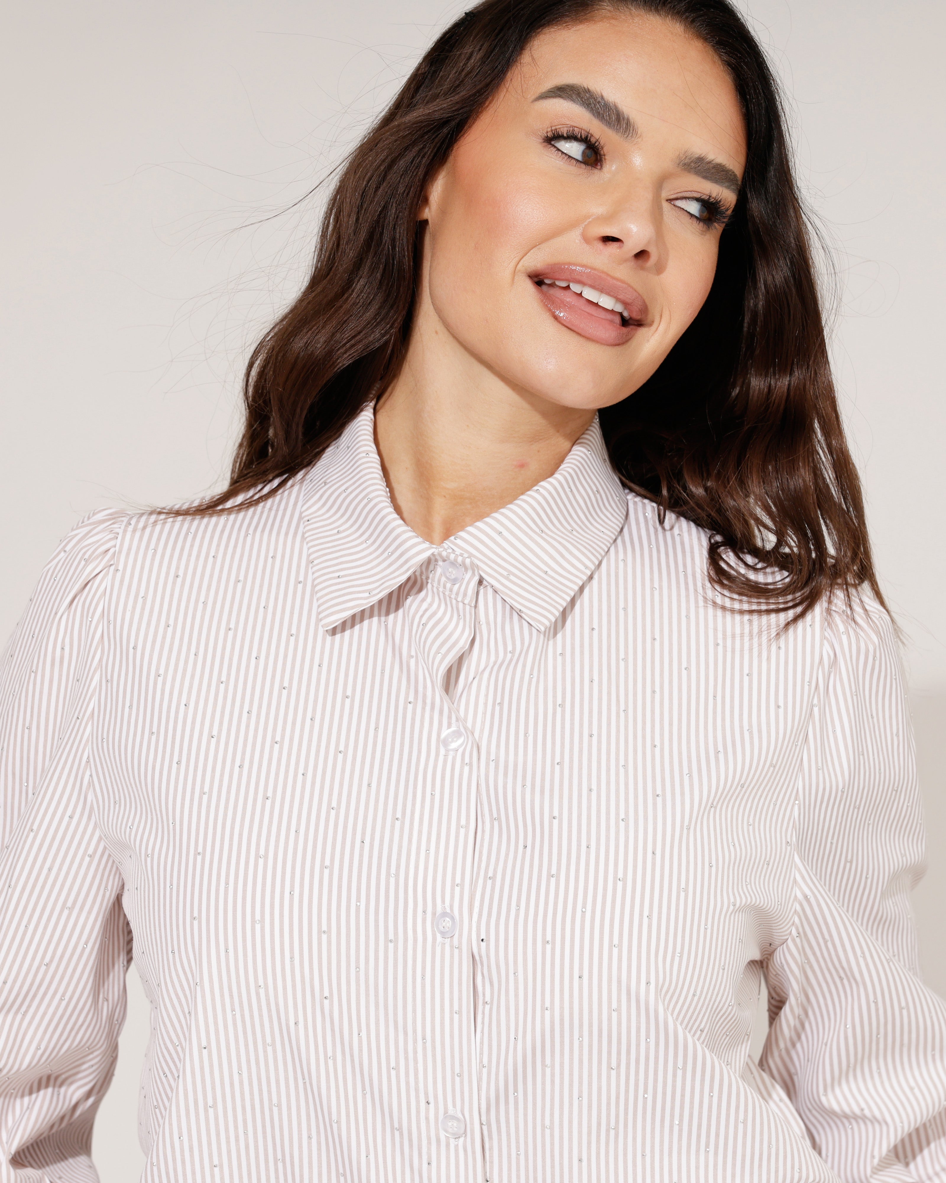 Gestreepte blouse met stras Tracey Zand