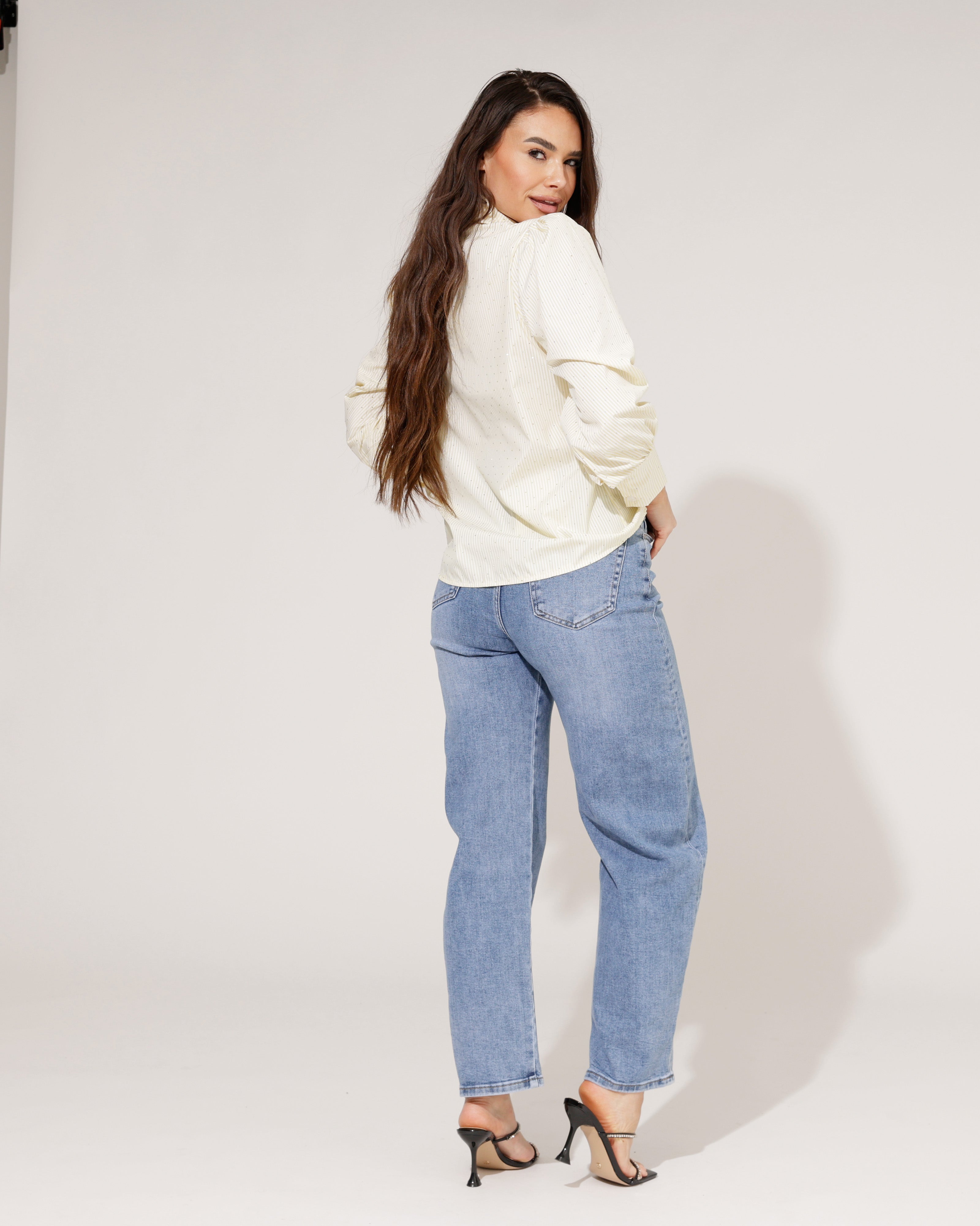 Gestreepte blouse met stras Tracey Geel