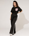 Wide leg broek met zijstrepen Kristy Zwart/ Wit