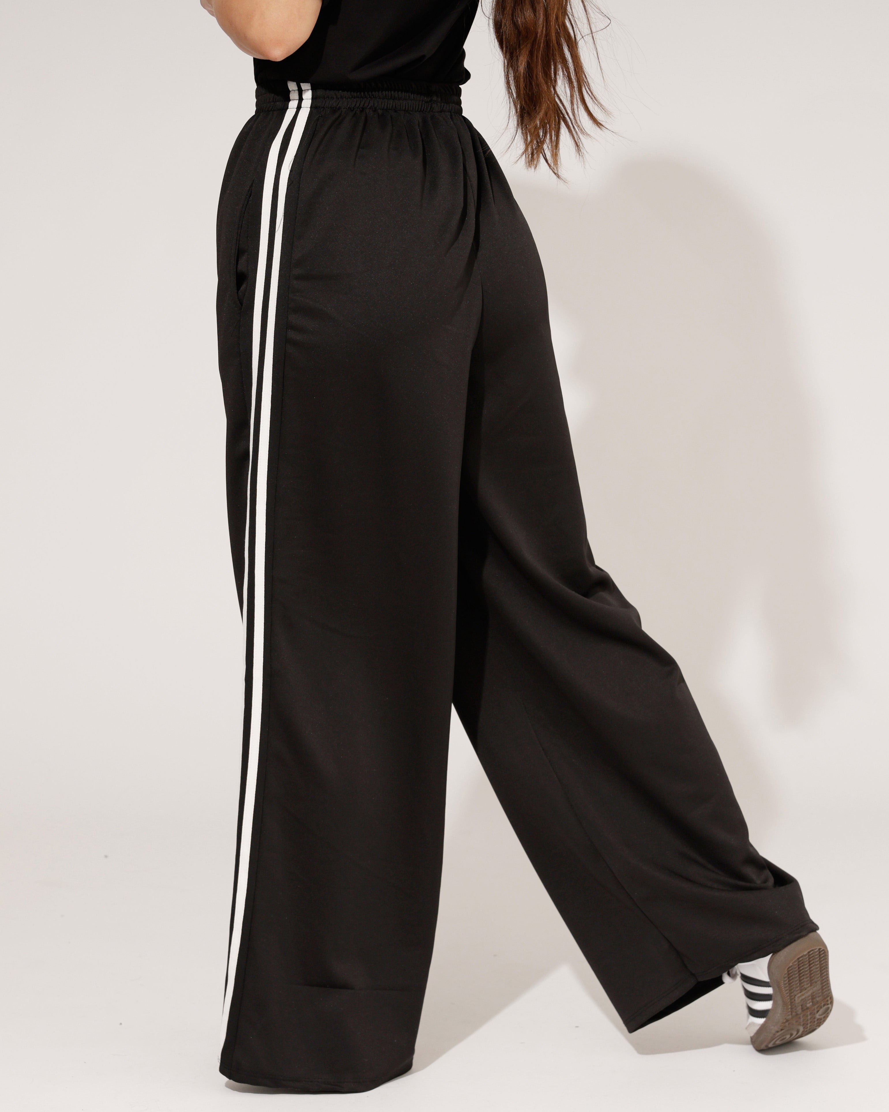 Wide leg broek met zijstrepen Kristy Zwart/ Wit