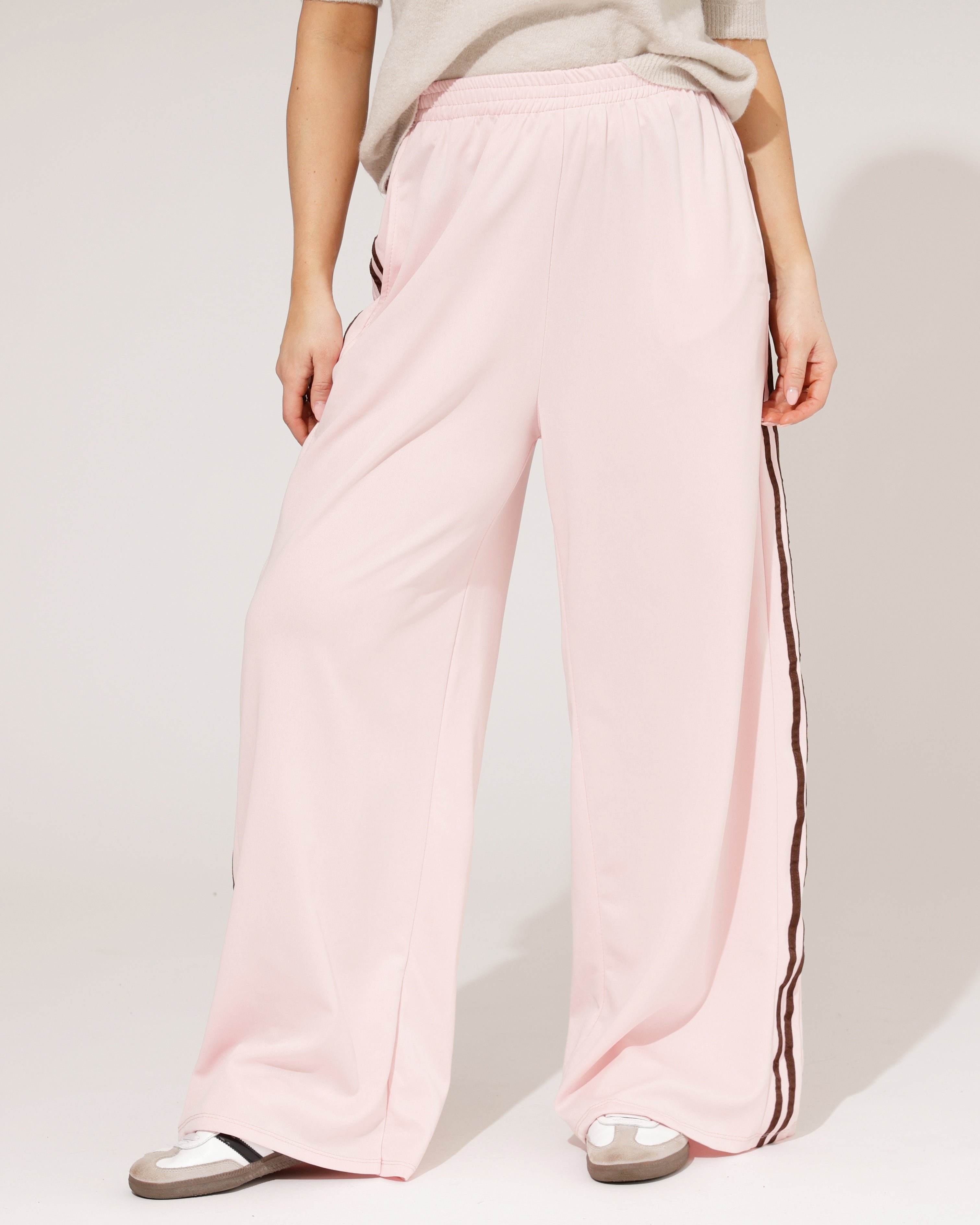 Wide leg broek met zijstrepen Kristy Roze/ Donkerbruin