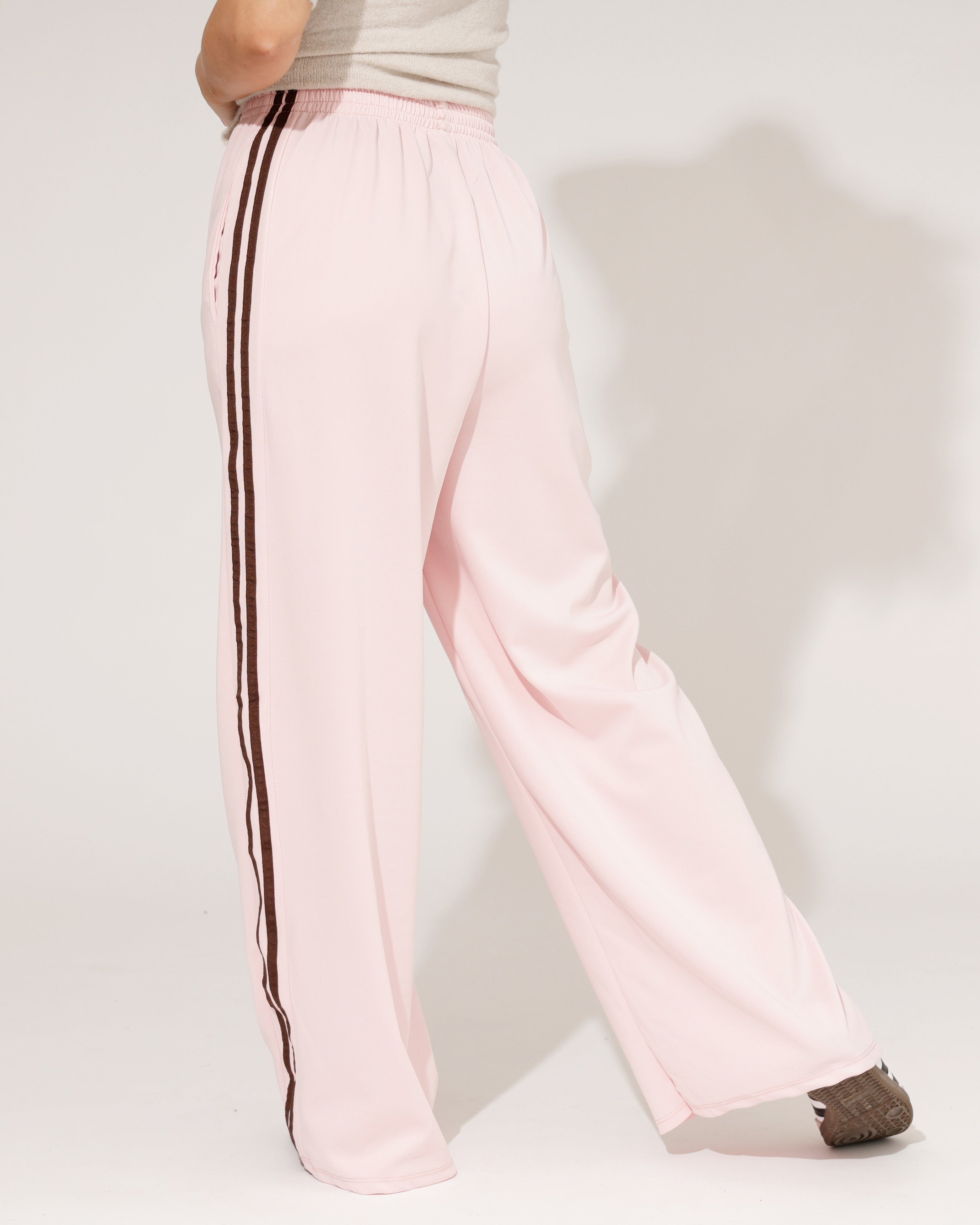 Wide leg broek met zijstrepen Kristy Roze/ Donkerbruin