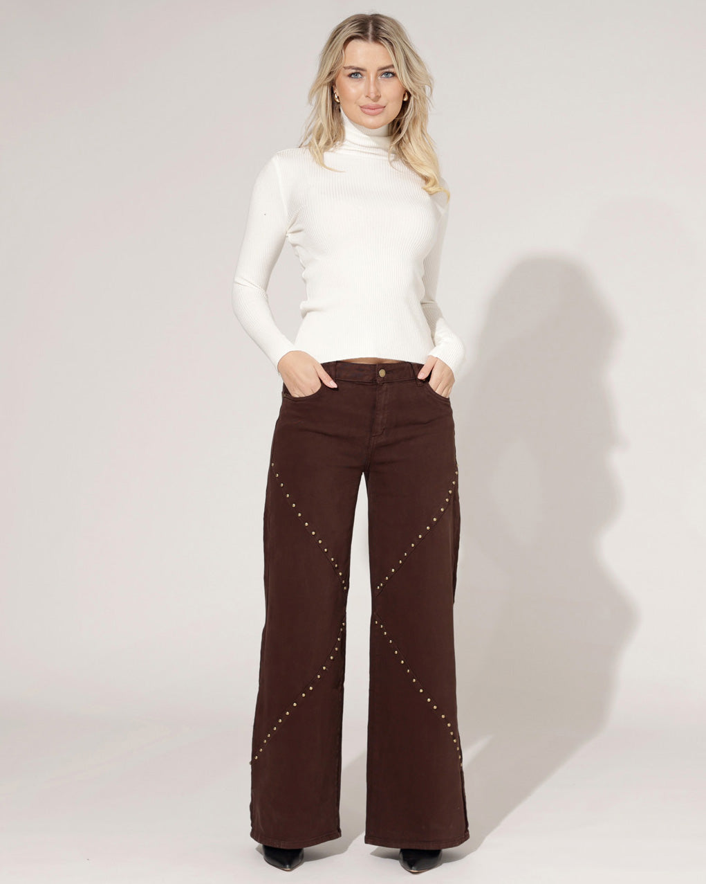 Queen Hearts | Wide leg jeans Lauren-C Donkerbruin