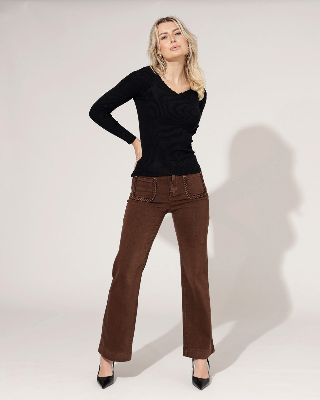 Folyrose | Wide leg jeans Elles Bruin