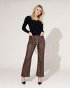 ZAC & ZOE | Coated wide leg broek Macey-C-1 Donkerbruin