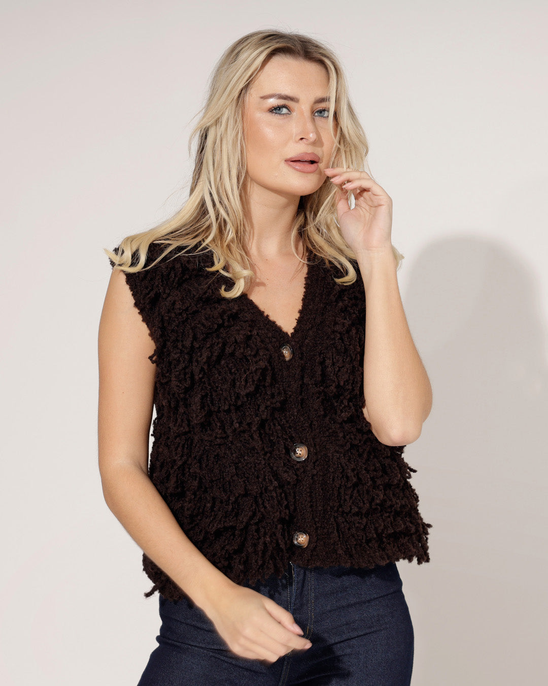 Boucle gilet Quinty Donkerbruin